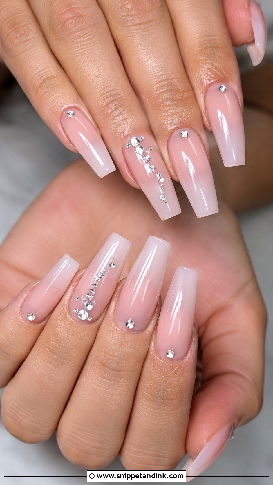 Coffin Acrylic Bridal Nails With Rhinestones - Snippet and Ink - 20 Acrylic Bridal Wedding Nails