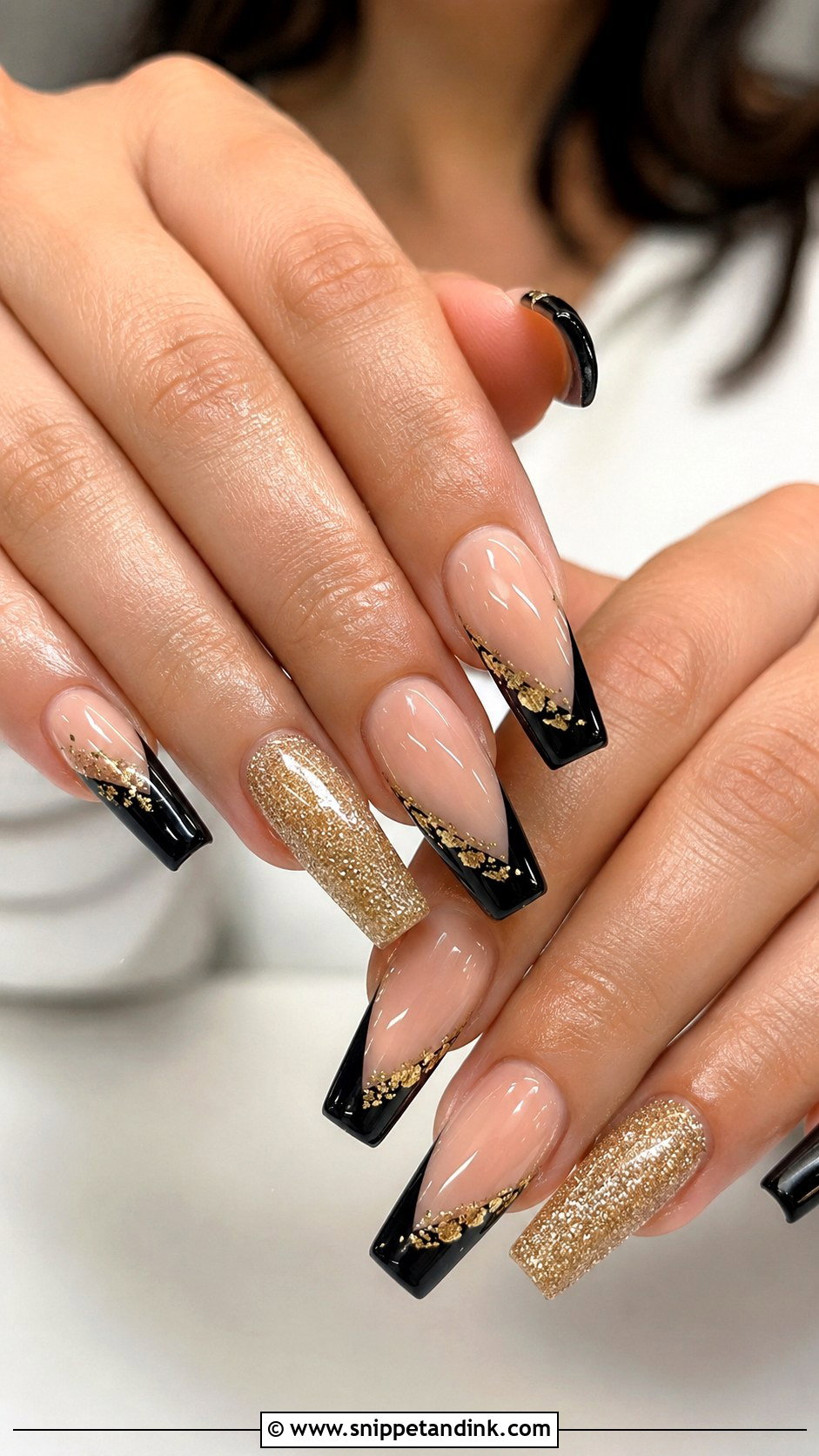 Coffin Black And Gold Wedding Nails - Snippet and Ink - 20 Black and Gold Wedding Nails