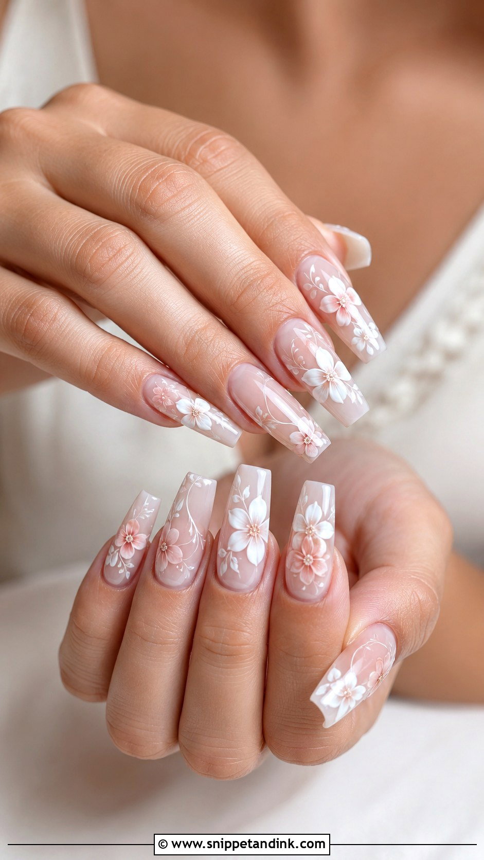 Coffin Bridal Nails With Flowers - Snippet and Ink - 20 Bridal Nails with Flowers