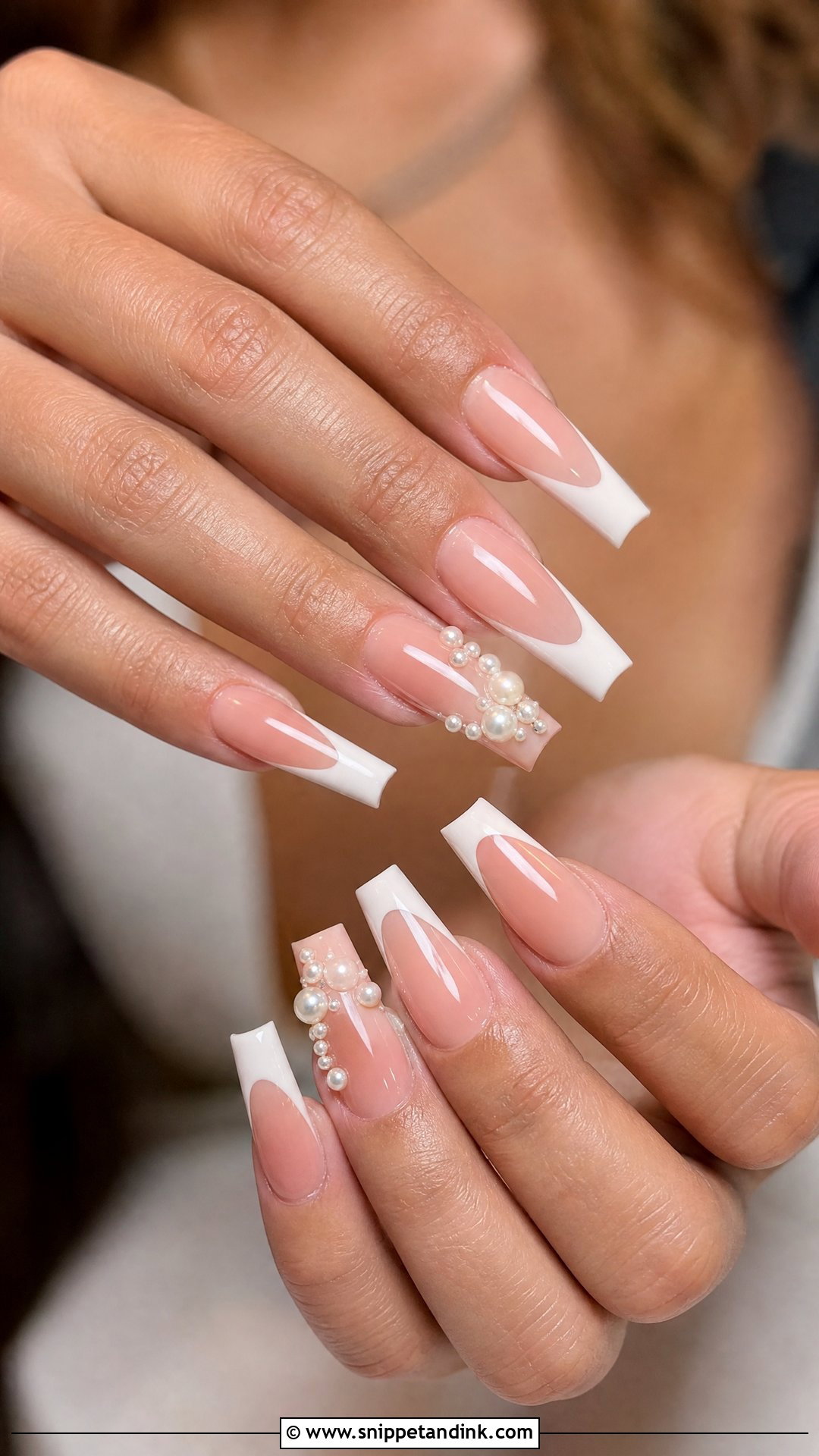 Coffin Bridal Nails With Pearls - Snippet and Ink - 25 Bridal Nails with Pearls