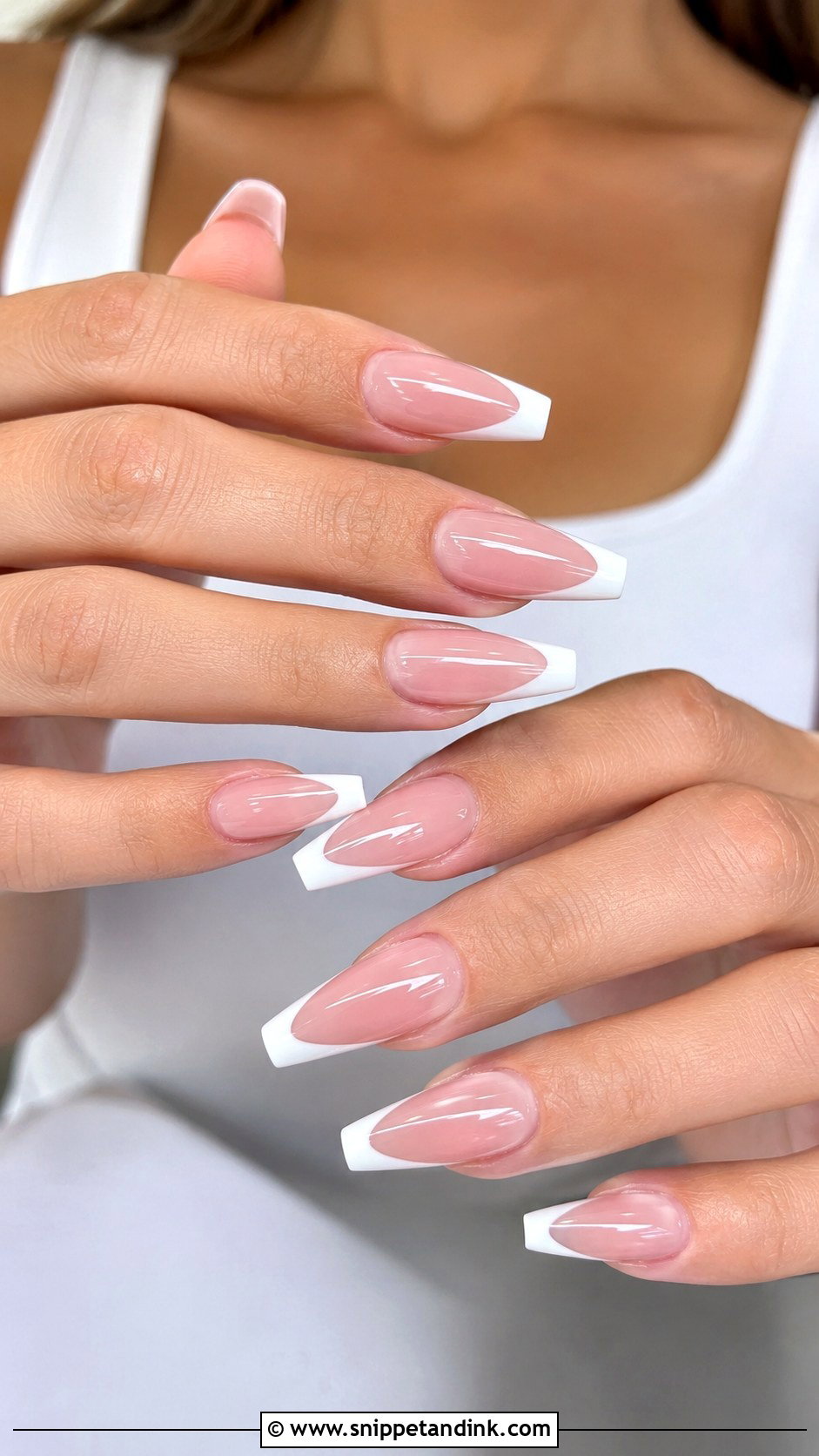 Coffin French Bride Nails - Snippet and Ink - 20 French Bride Nails