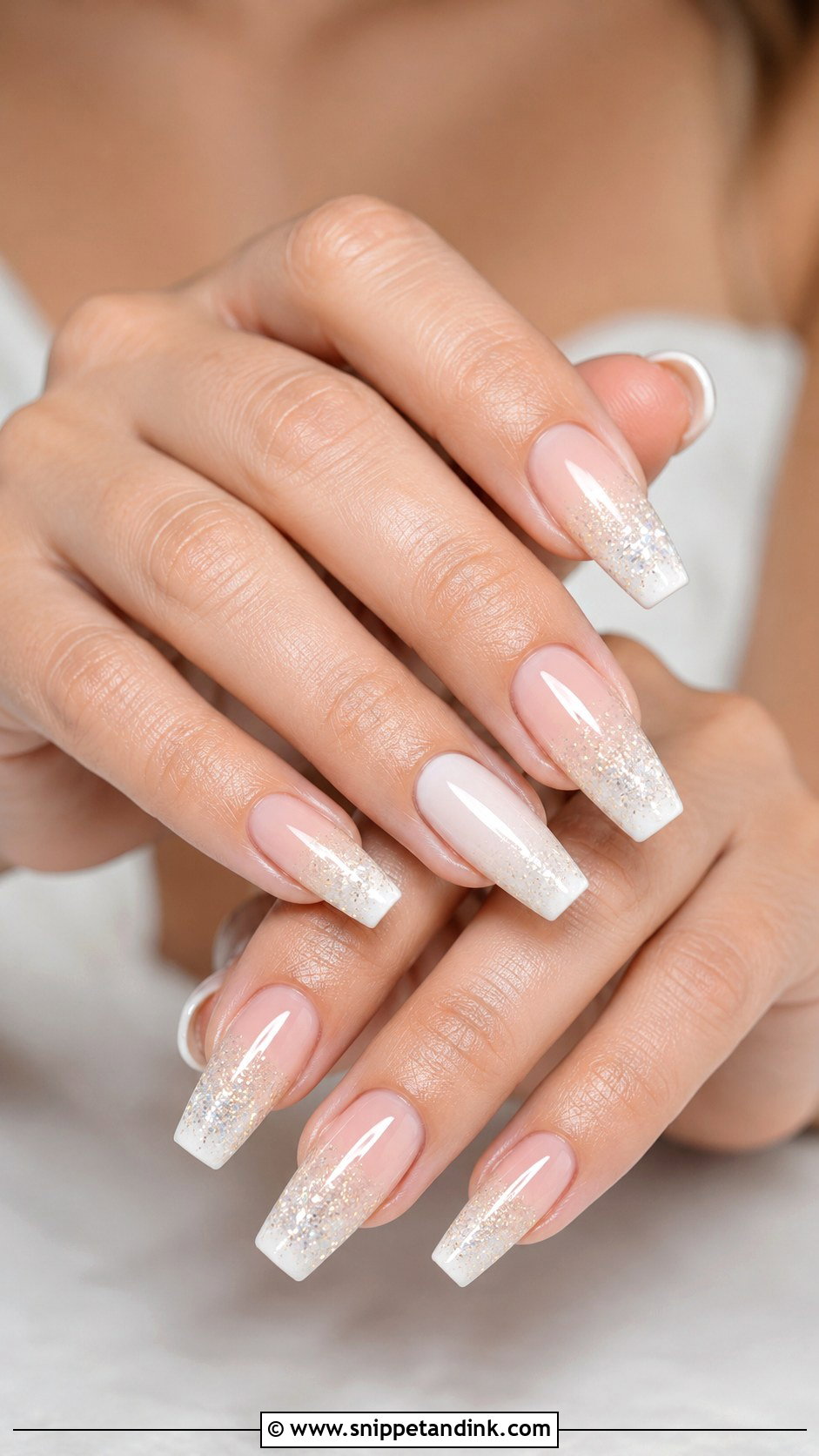 Coffin Glitter Bridal Nails - Snippet and Ink - 20 Glitter Bridal Nails