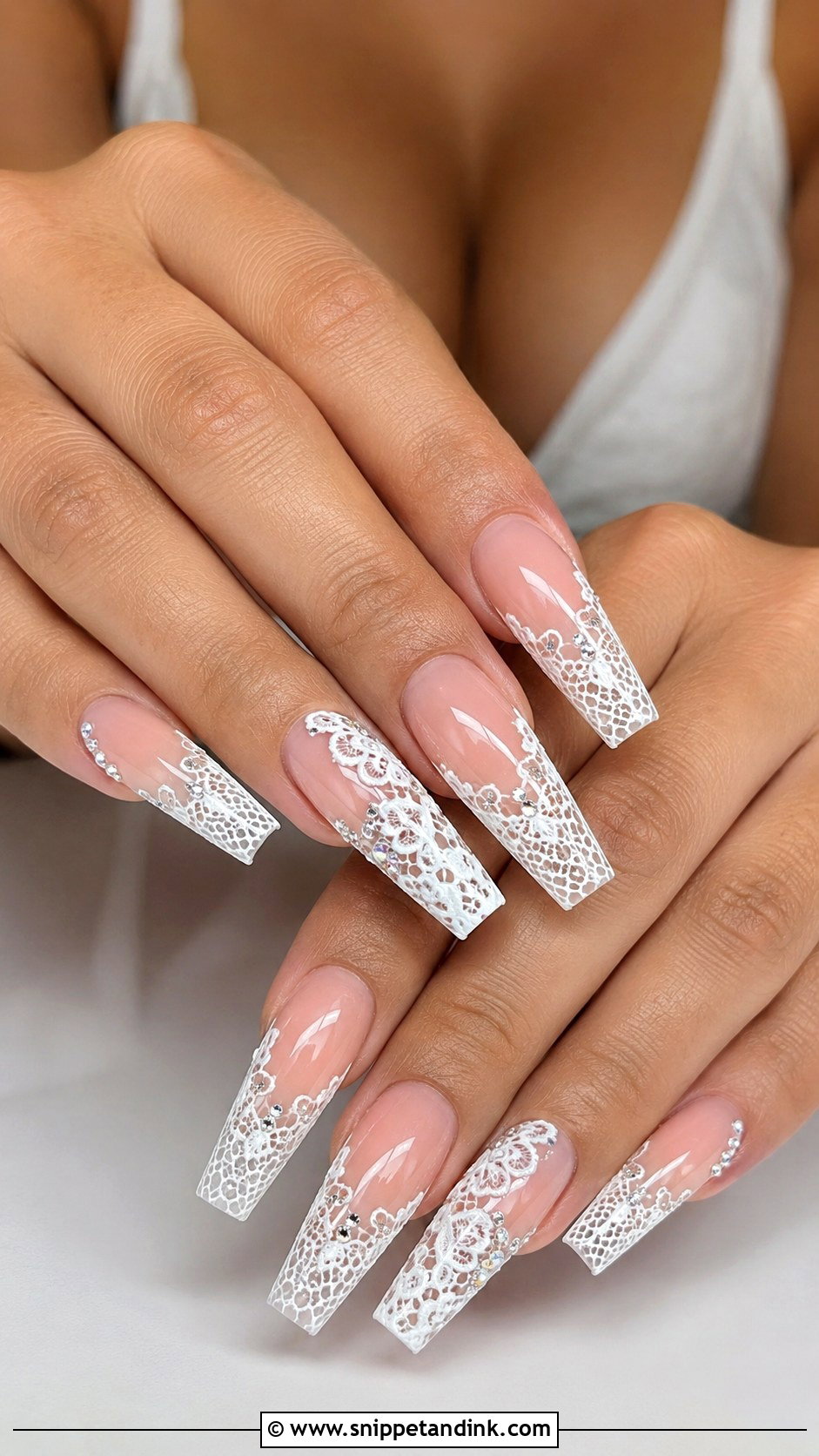 Coffin Lace Bridal Nails - Snippet and Ink - 20 Lace Bridal Nails