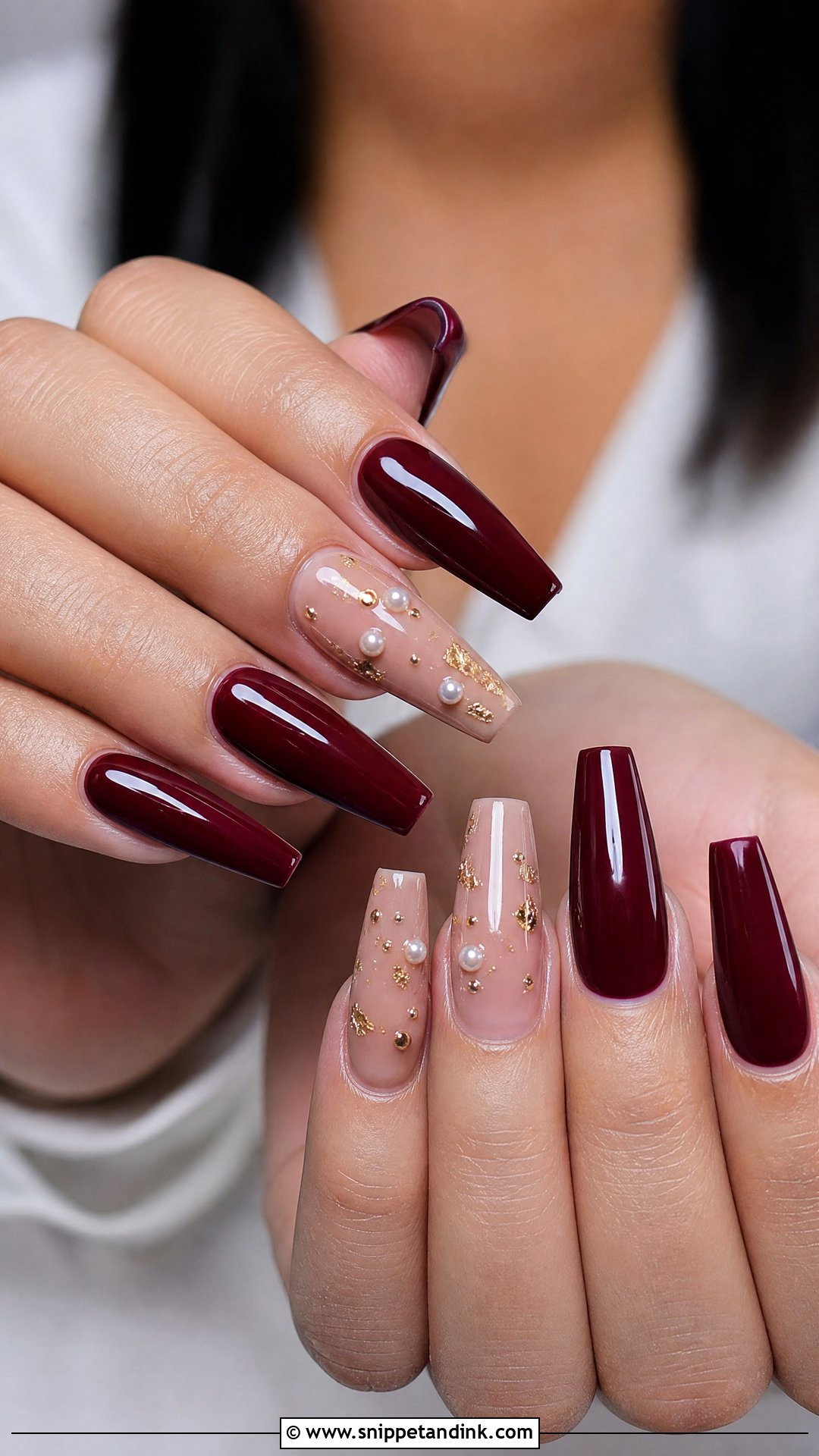 Coffin Maroon Bridal Nails - Snippet and Ink - 25 Maroon Bridal Nails