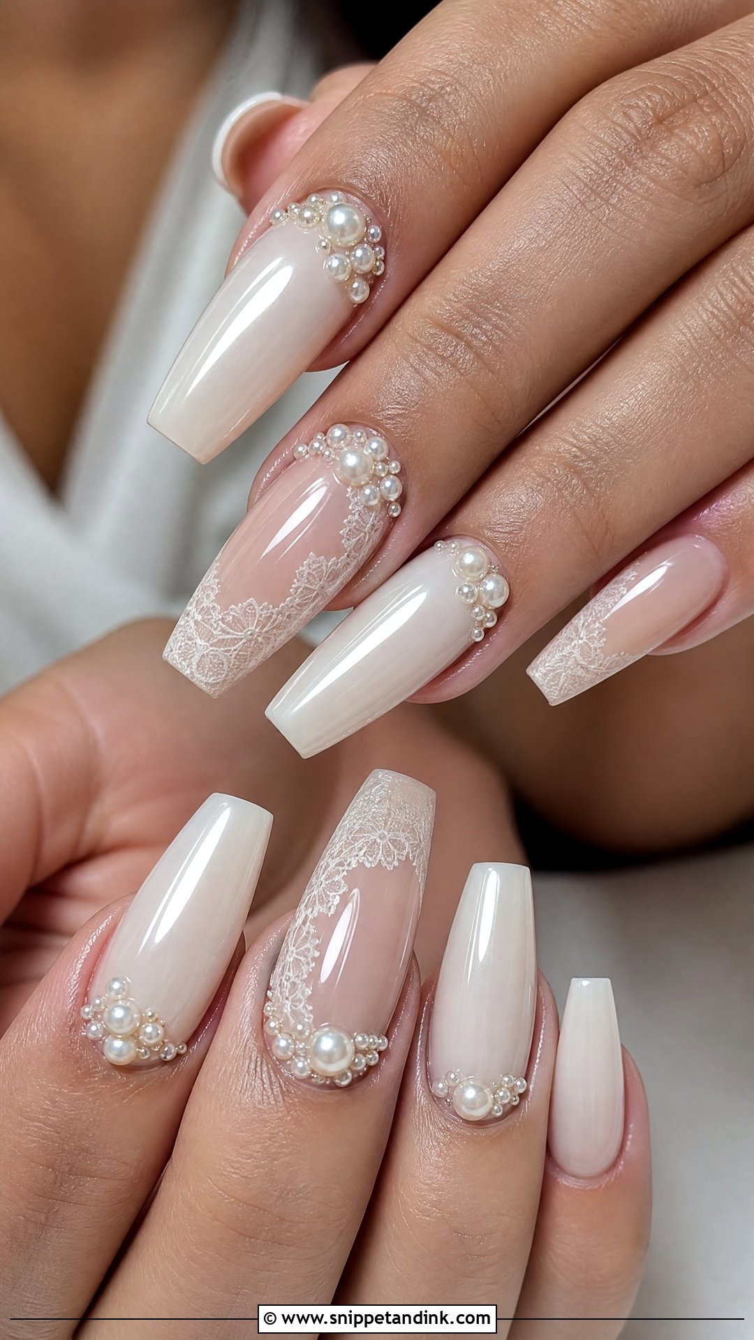 Coffin Pearl Wedding Nails - Snippet and Ink - 25 Wedding Nails with Pearls