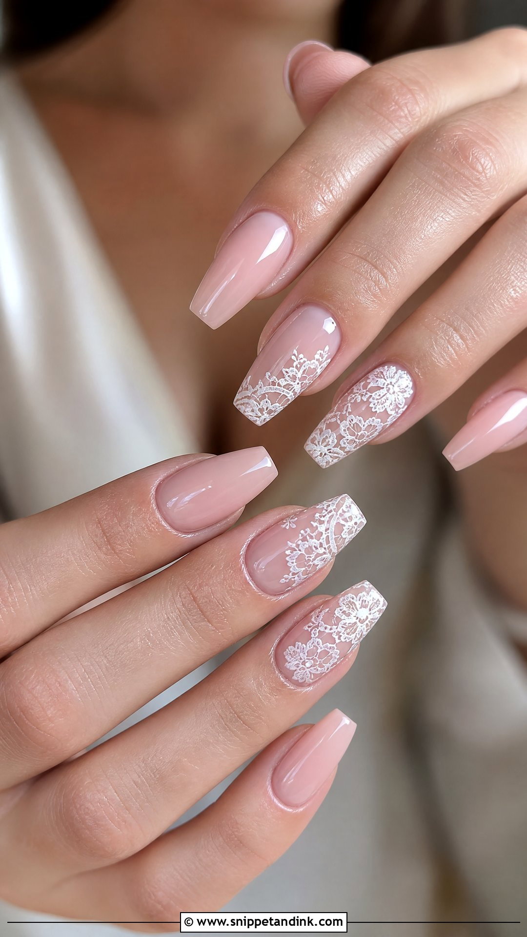 Coffin Wedding Nails With Lace Art - Snippet and Ink - 25 Wedding Nail Art Designs