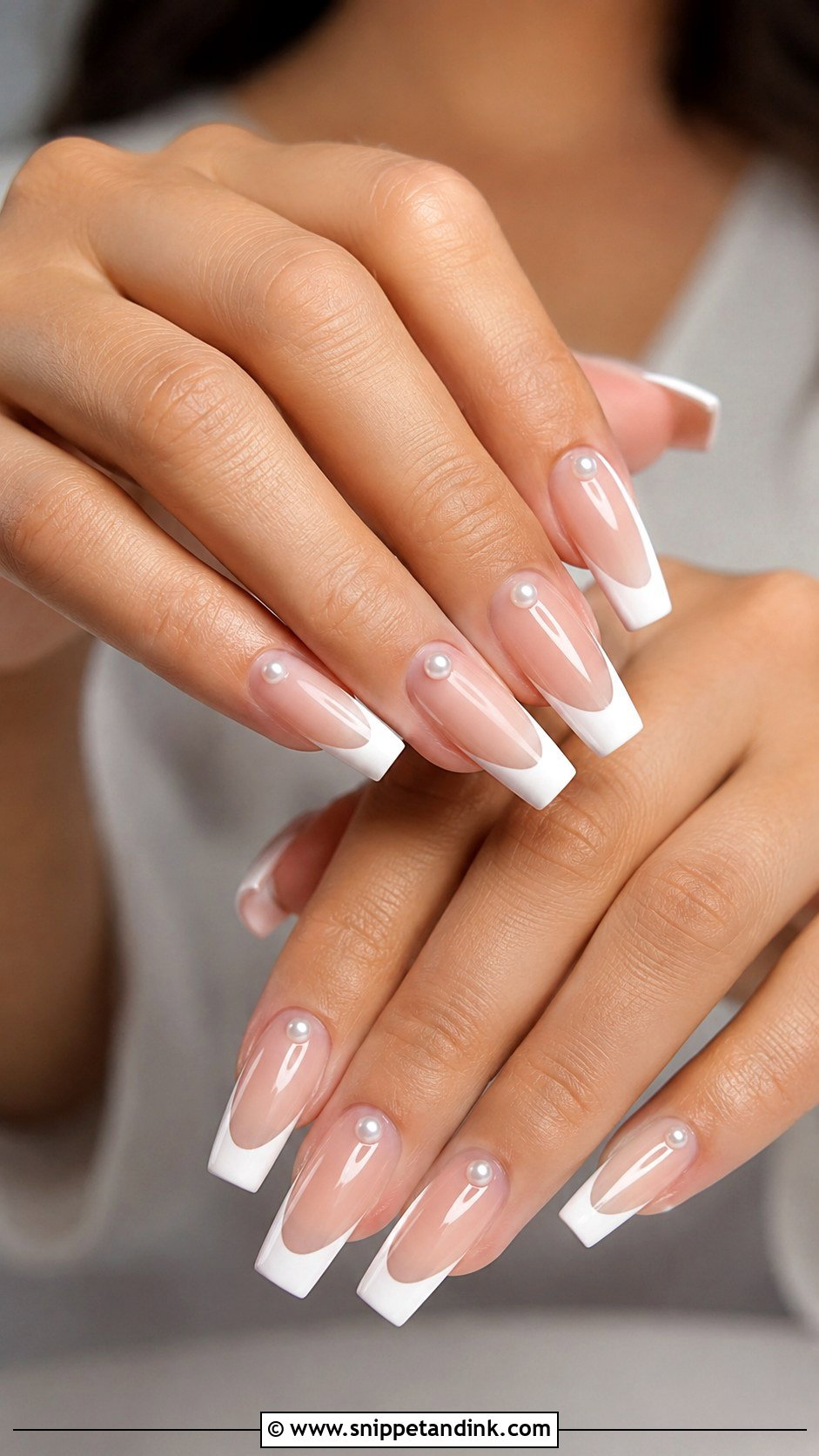 Coffin Wedding Nails With Pearl Details - Snippet and Ink - 30 Nail Art for Wedding Ideas
