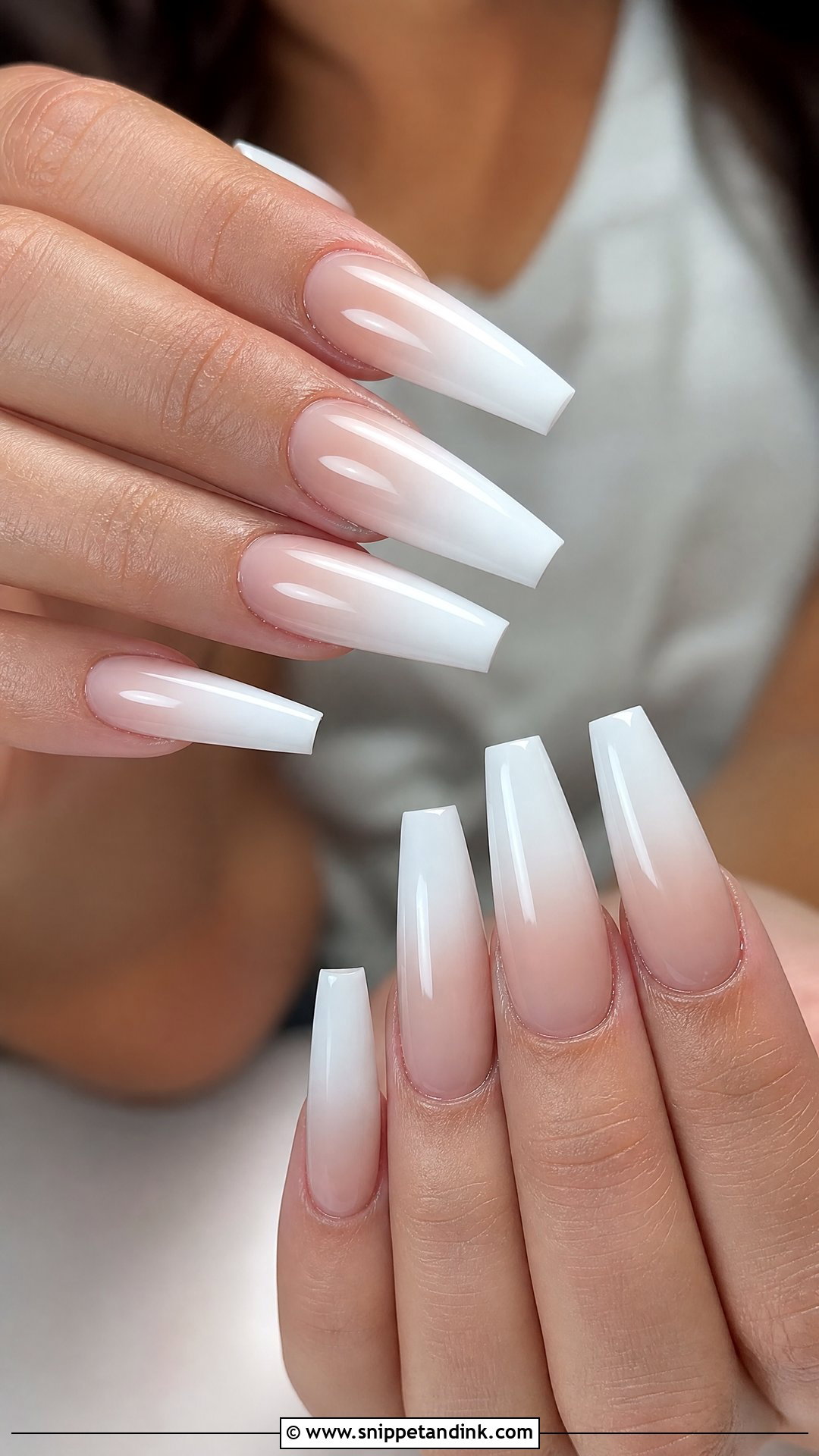 Coffin Wedding Nails With White Ombre - Snippet and Ink - 35 Nail Art Wedding Ideas