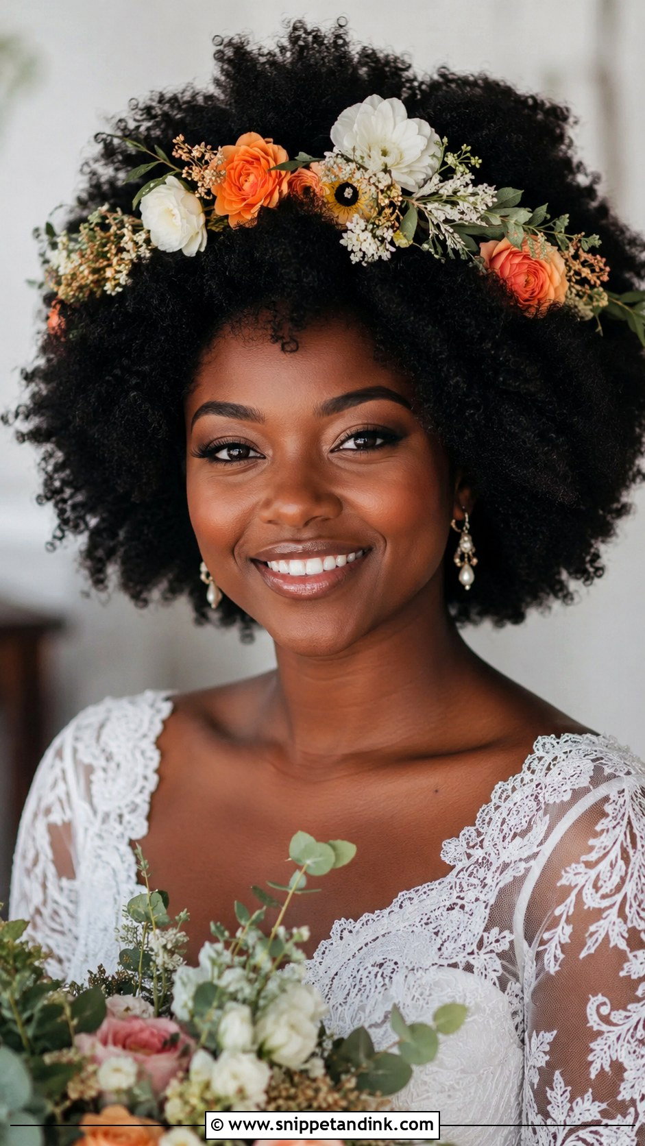 Coily Afro With Floral Crown - Snippet and Ink - 20 4c Bridal Hairstyles