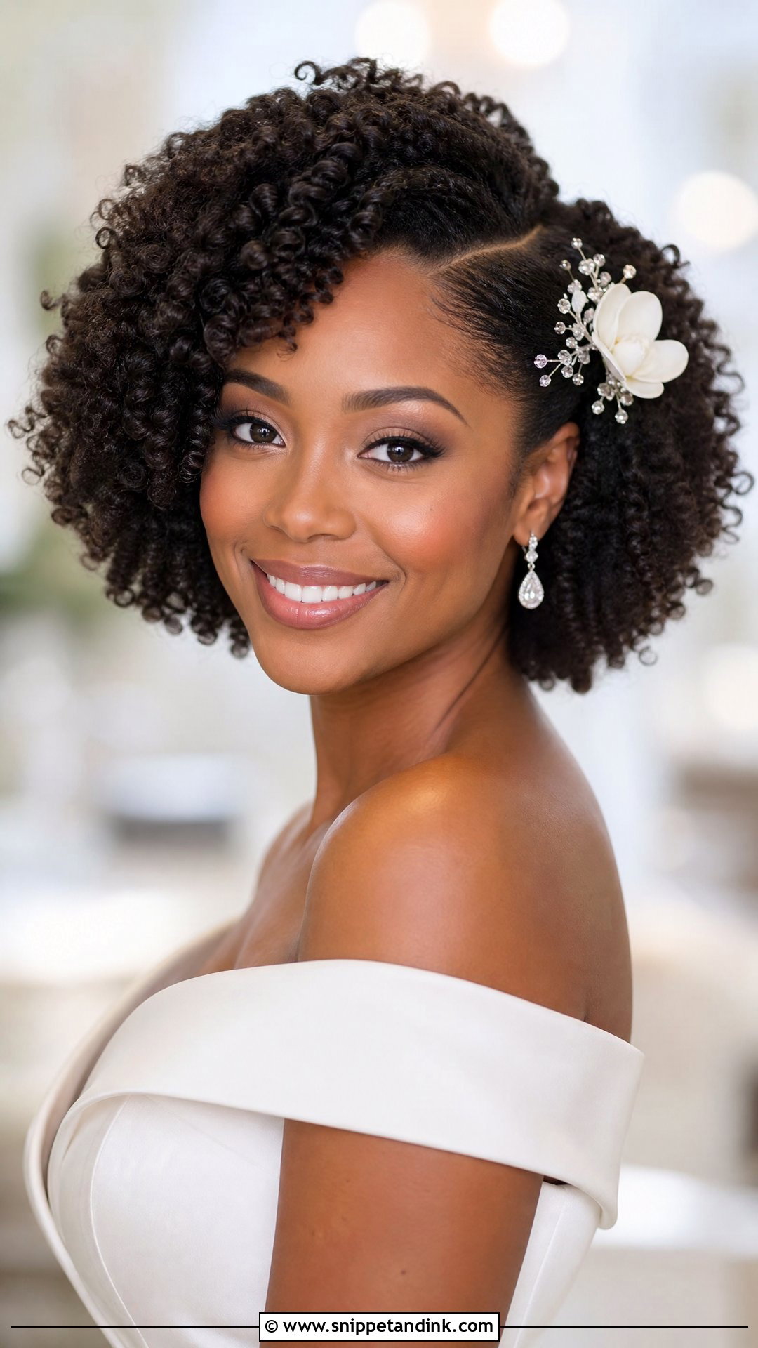 Coily Bob With Accessories - Snippet and Ink - 25 Afro Bridal Hairstyles