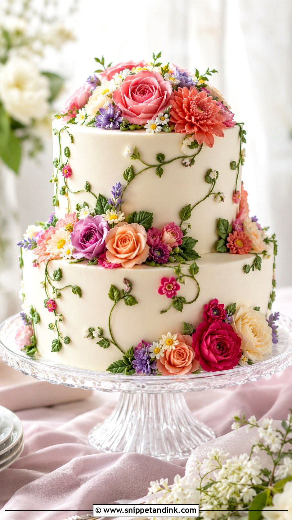 Colorful Buttercream Flower Wedding Cake - Snippet and Ink - 20 Colorful Flower Cake Ideas for Wedding