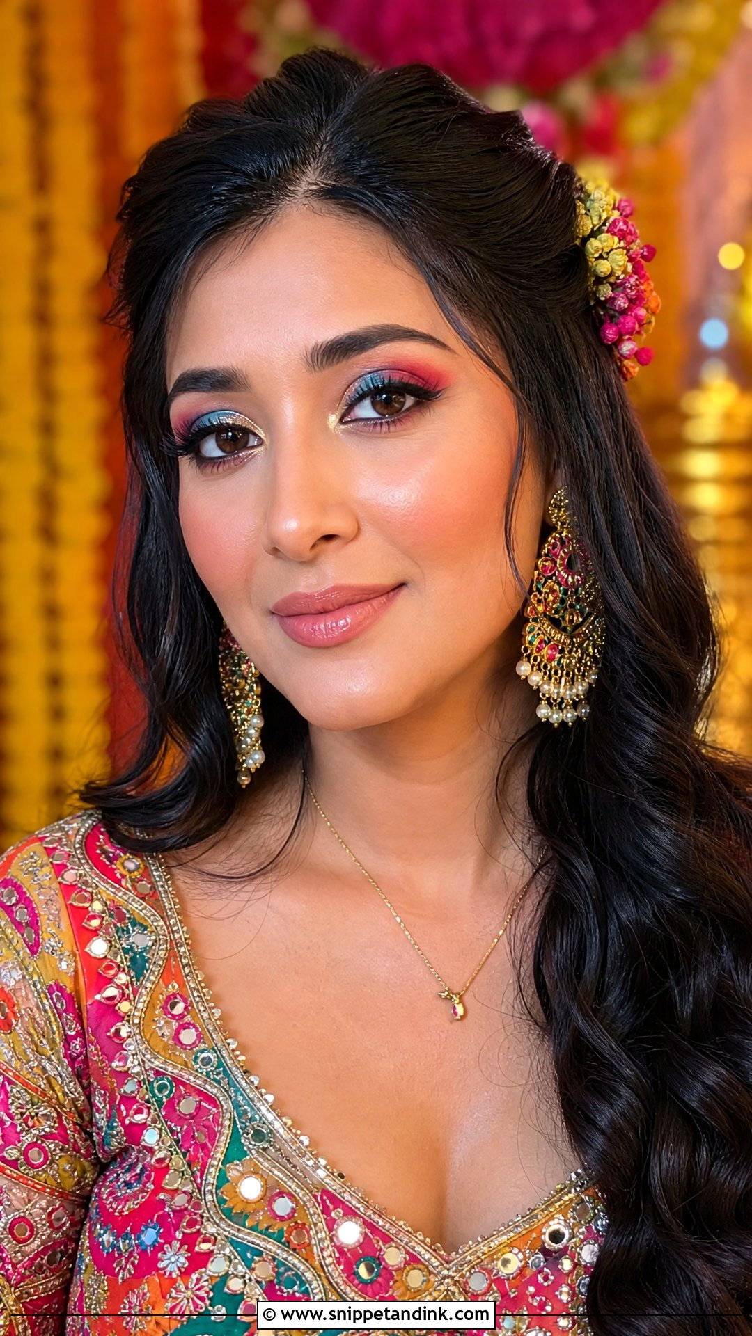 Colorful Eye Mehndi Bride Makeup - Snippet and Ink - 20 Mehndi Bride Makeup Ideas