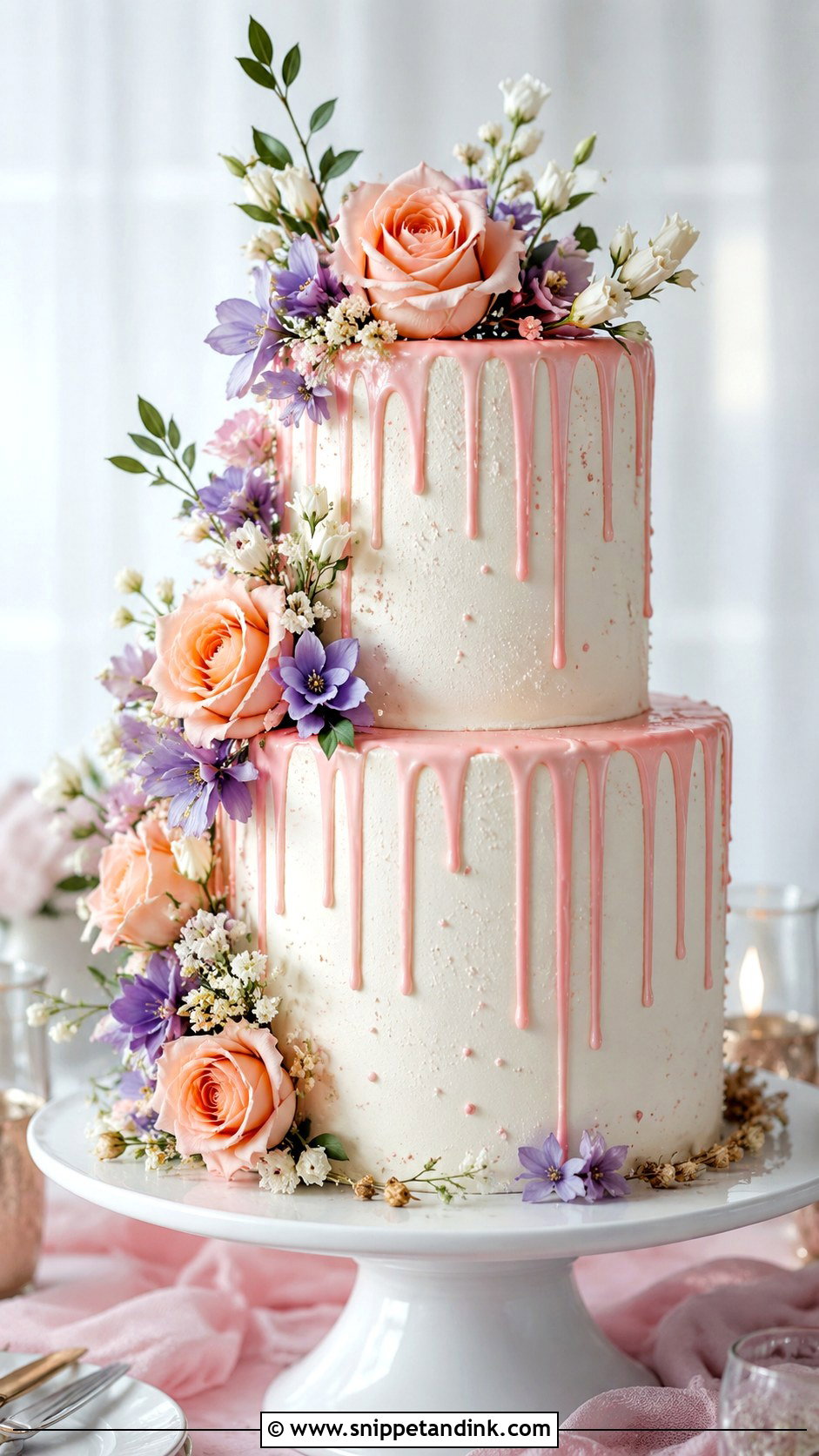 Colorful Floral Drip Wedding Cake - Snippet and Ink - 20 Colorful Flower Cake Ideas for Wedding