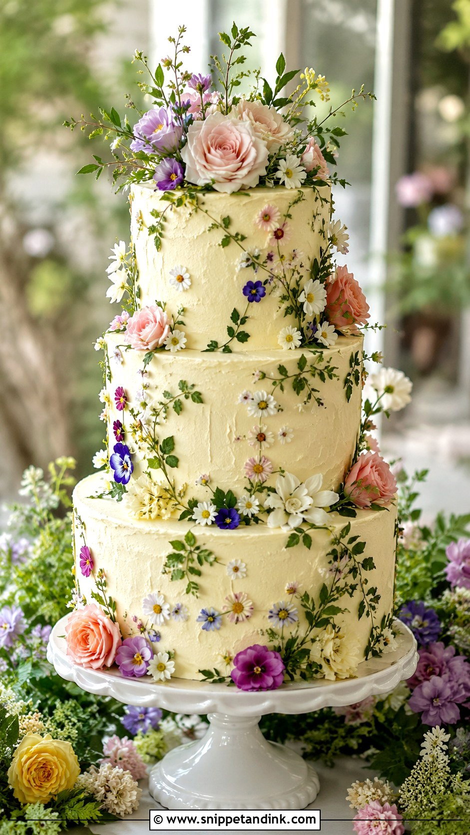 Colorful Floral Garden Wedding Cake - Snippet and Ink - 20 Colorful Flower Cake Ideas for Wedding