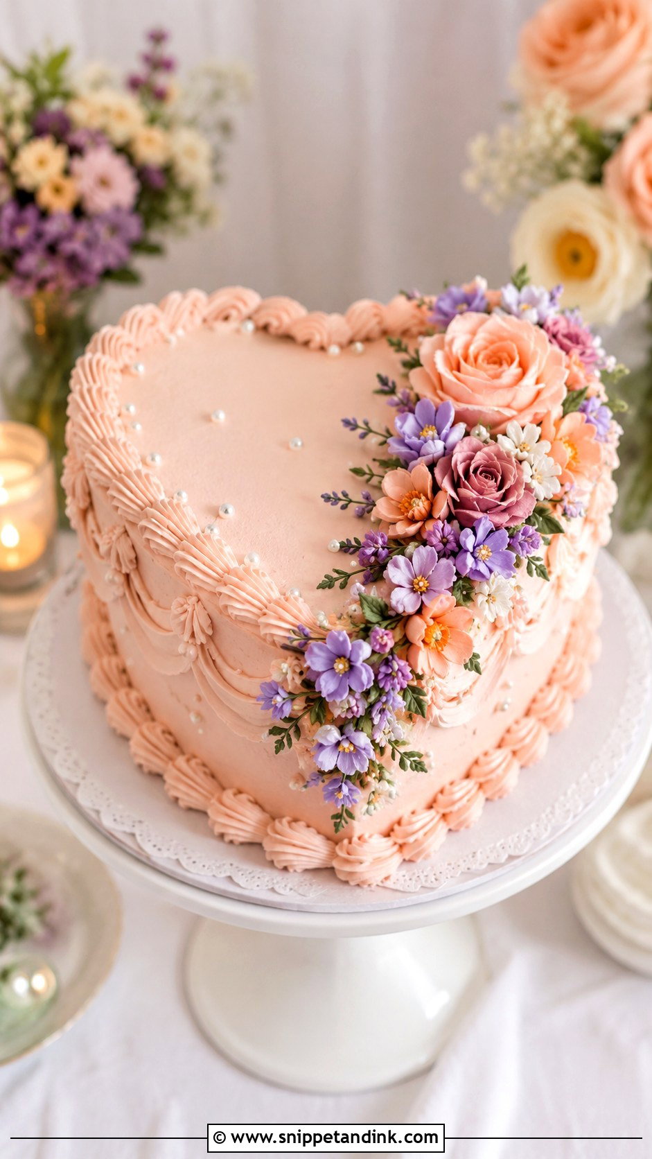 Colorful Floral Heart Wedding Cake - Snippet and Ink - 20 Colorful Flower Cake Ideas for Wedding