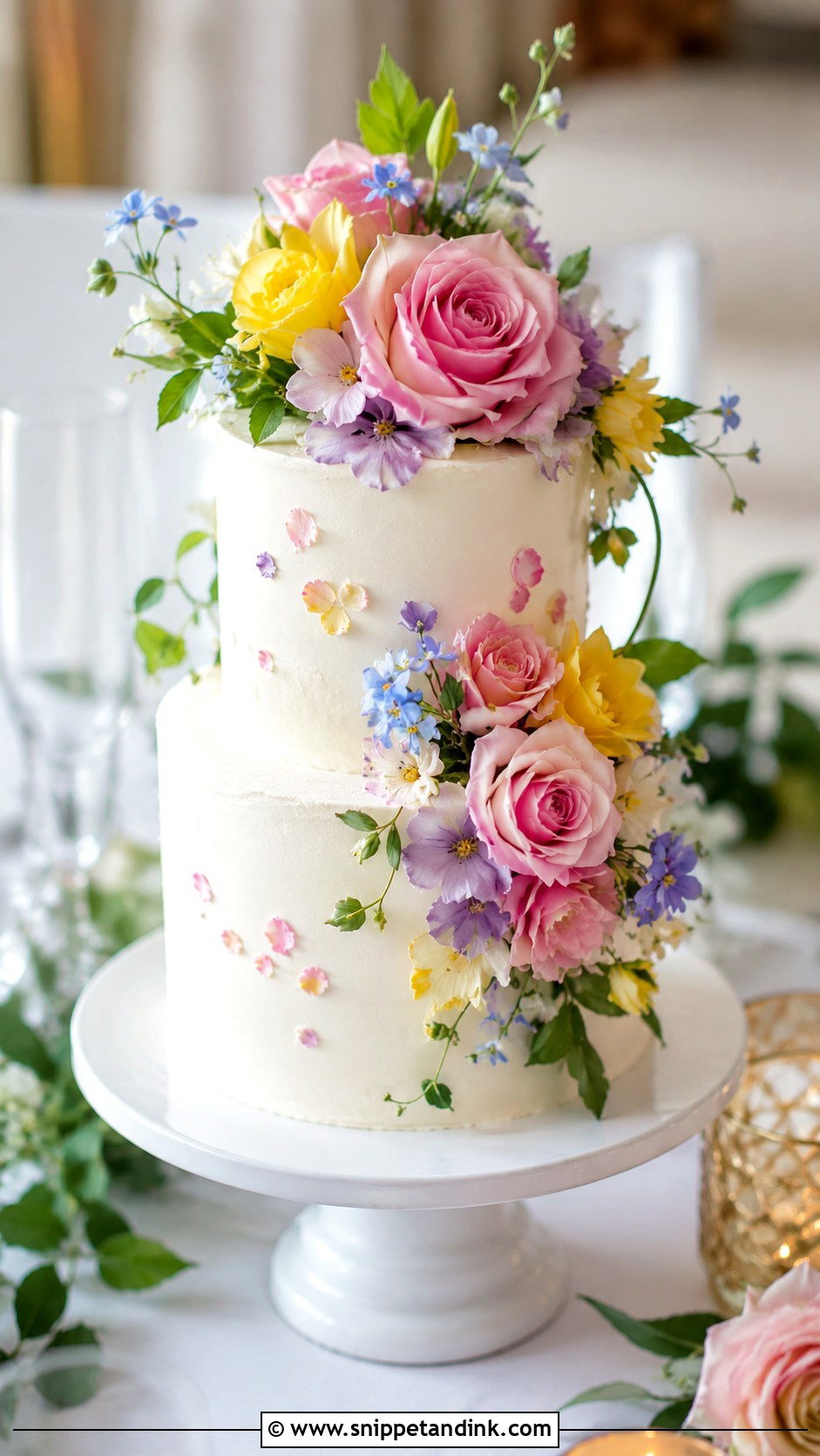Colorful Floral Mini Wedding Cake - Snippet and Ink - 20 Colorful Flower Cake Ideas for Wedding