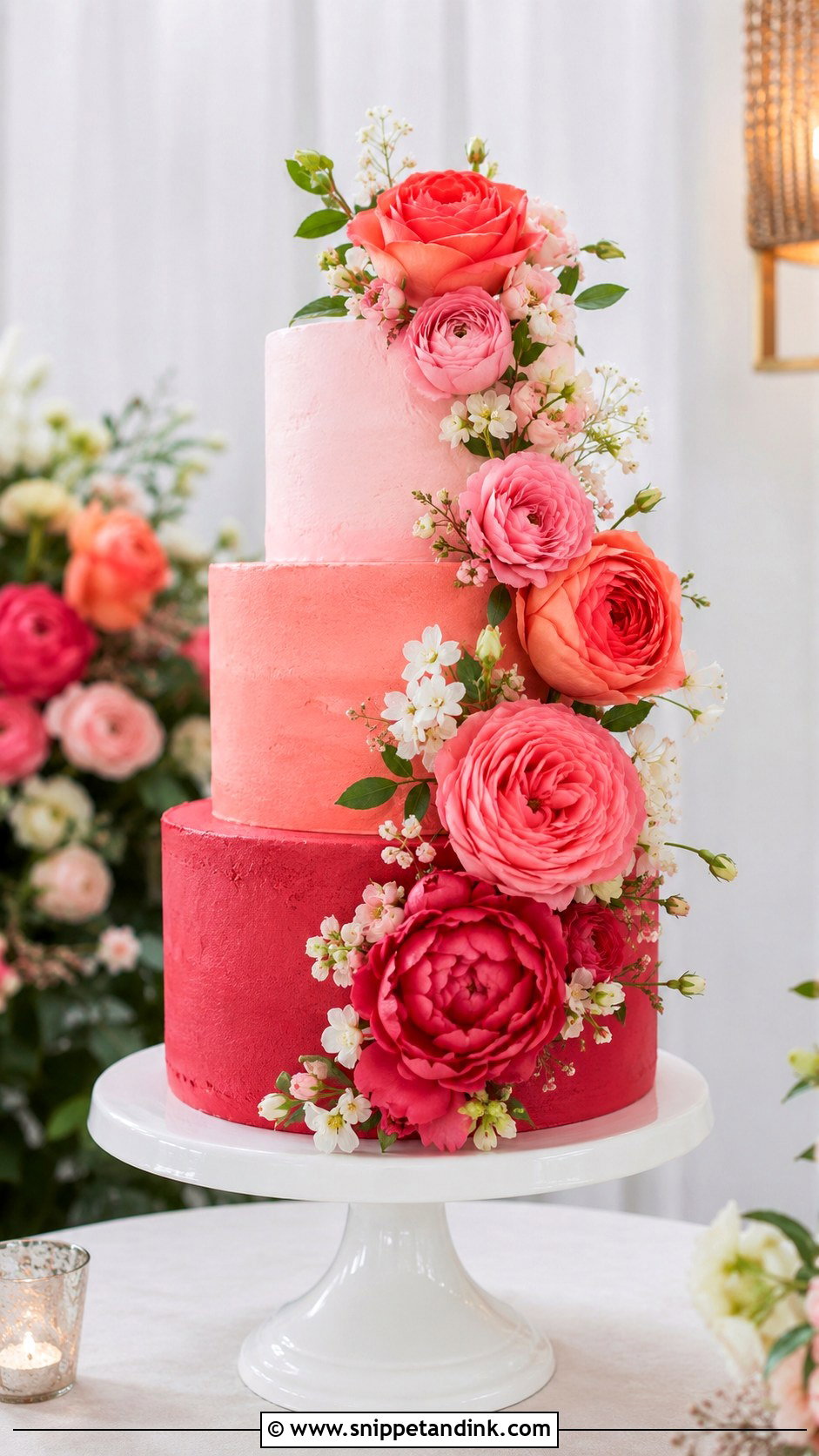 Colorful Floral Ombre Wedding Cake - Snippet and Ink - 20 Colorful Flower Cake Ideas for Wedding