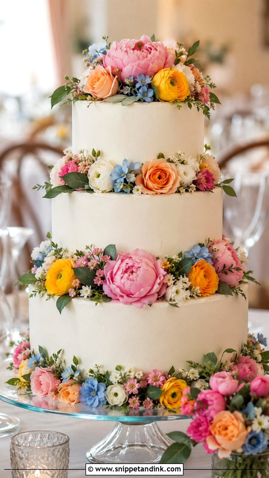 Colorful Floral Round Wedding Cake - Snippet and Ink - 20 Colorful Flower Cake Ideas for Wedding