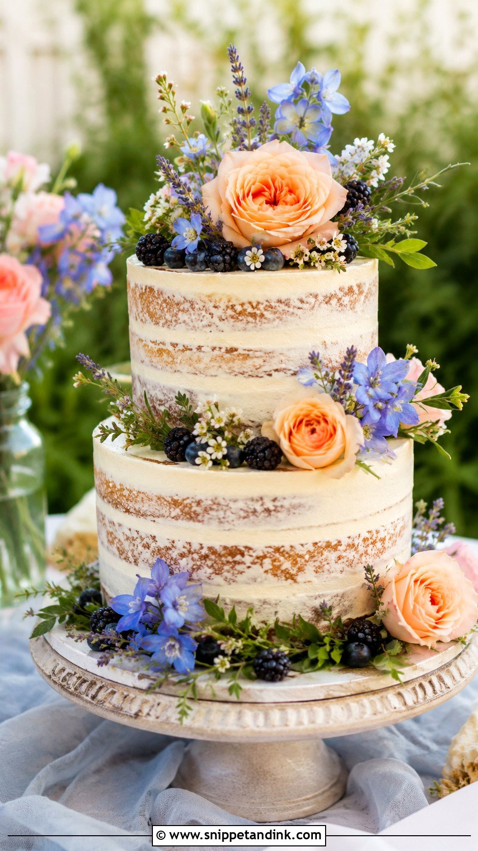 Colorful Floral Semi Naked Wedding Cake - Snippet and Ink - 20 Colorful Flower Cake Ideas for Wedding