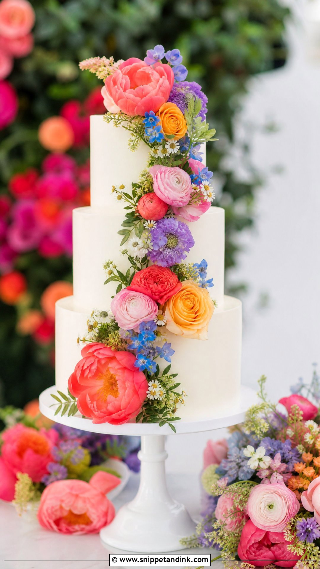 Colorful Flower Wedding Cake - Snippet and Ink - 20 Wedding Cake 2024