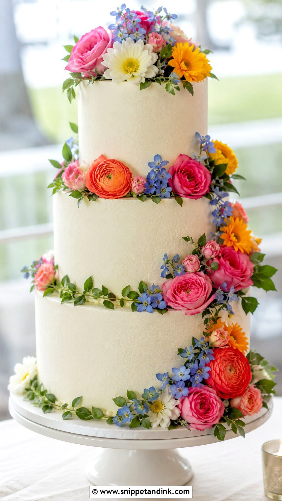 Colorful Fresh Flower Wedding Cake - Snippet and Ink - 20 Colorful Flower Cake Ideas for Wedding