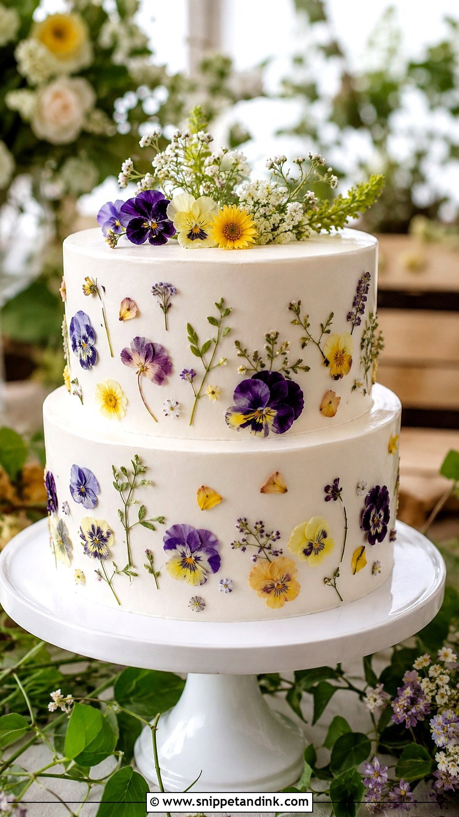 Colorful Pressed Flower Wedding Cake - Snippet and Ink - 20 Colorful Flower Cake Ideas for Wedding