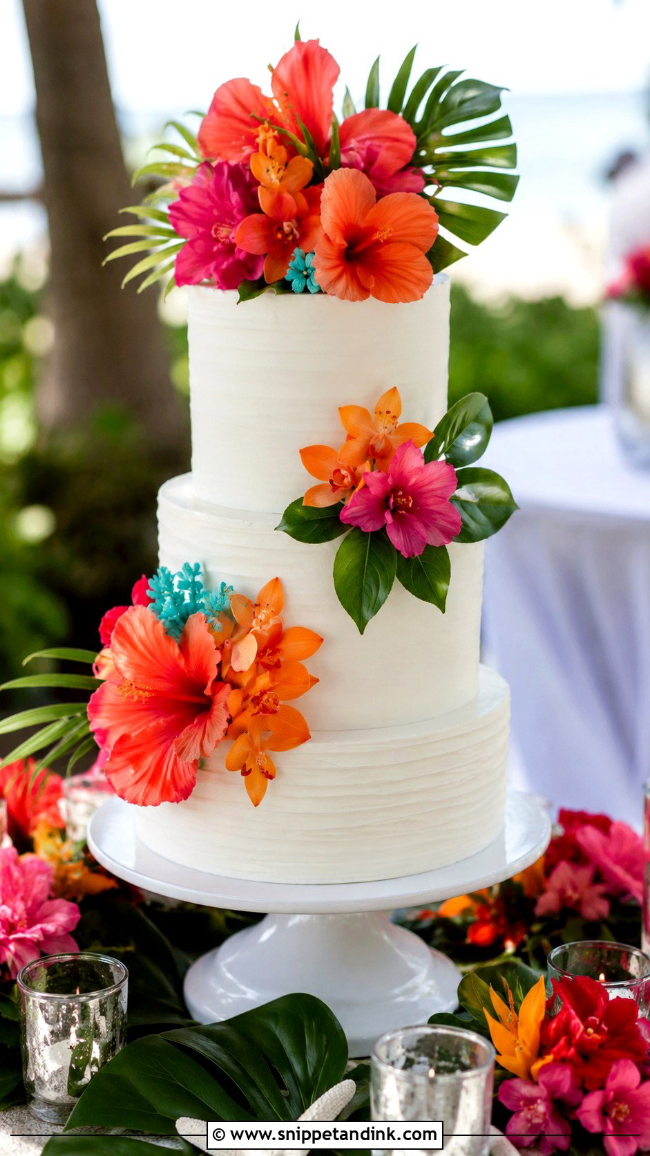 Colorful Tropical Flower Wedding Cake - Snippet and Ink - 20 Colorful Flower Cake Ideas for Wedding