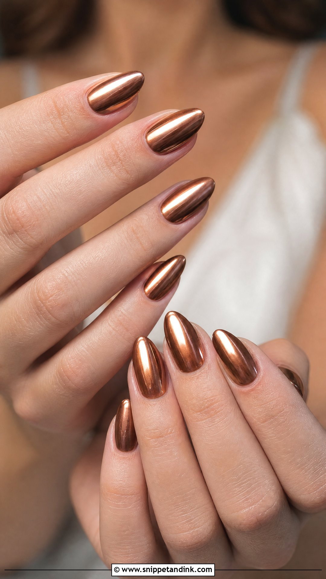 Copper Chrome Bridesmaid Nails - Snippet and Ink - 25 Fall Bridesmaid Wedding Nails