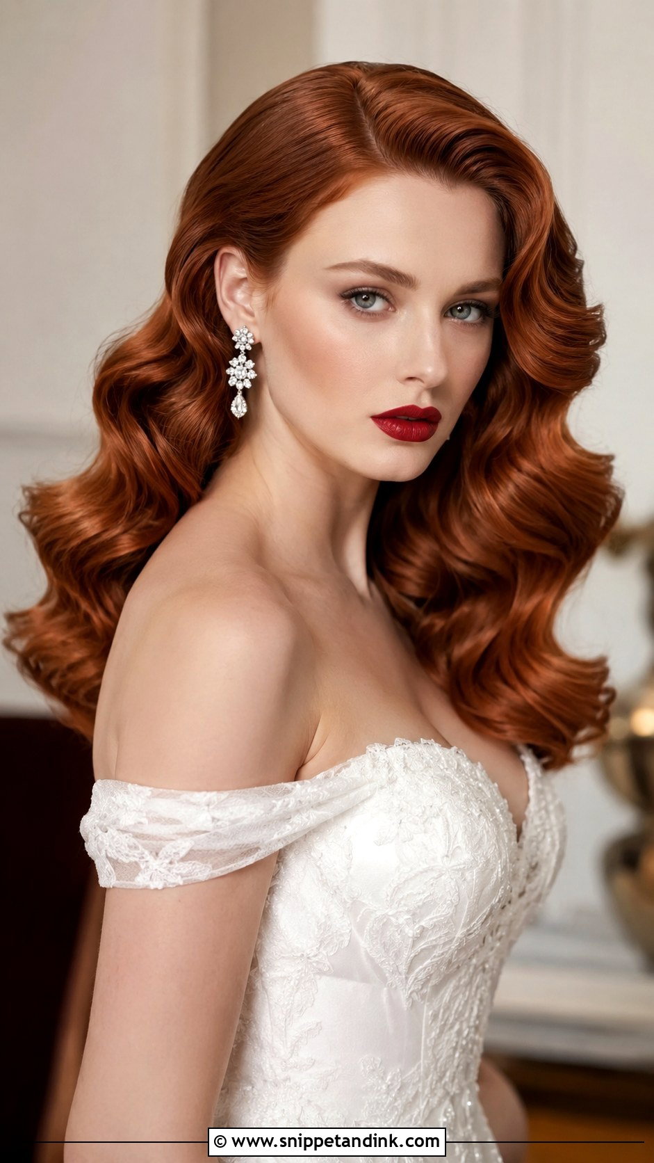 Copper Hair Glam Hollywood Curls - Snippet and Ink - 25 Ginger Wedding Hair Ideas