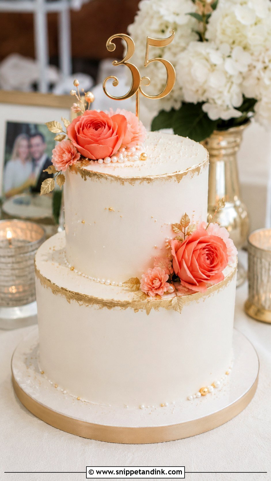 Coral And Gold Anniversary Cake - Snippet and Ink - 20 35th Anniversary Cake Ideas