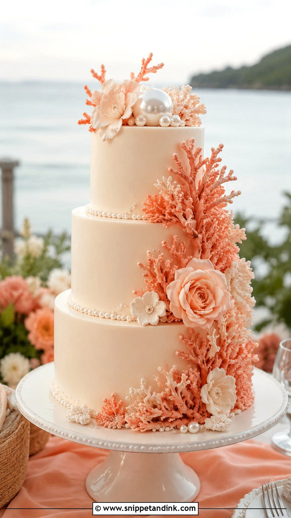 Coral Beach Wedding Cake - Snippet and Ink - 20 Beach Wedding Cake Ideas