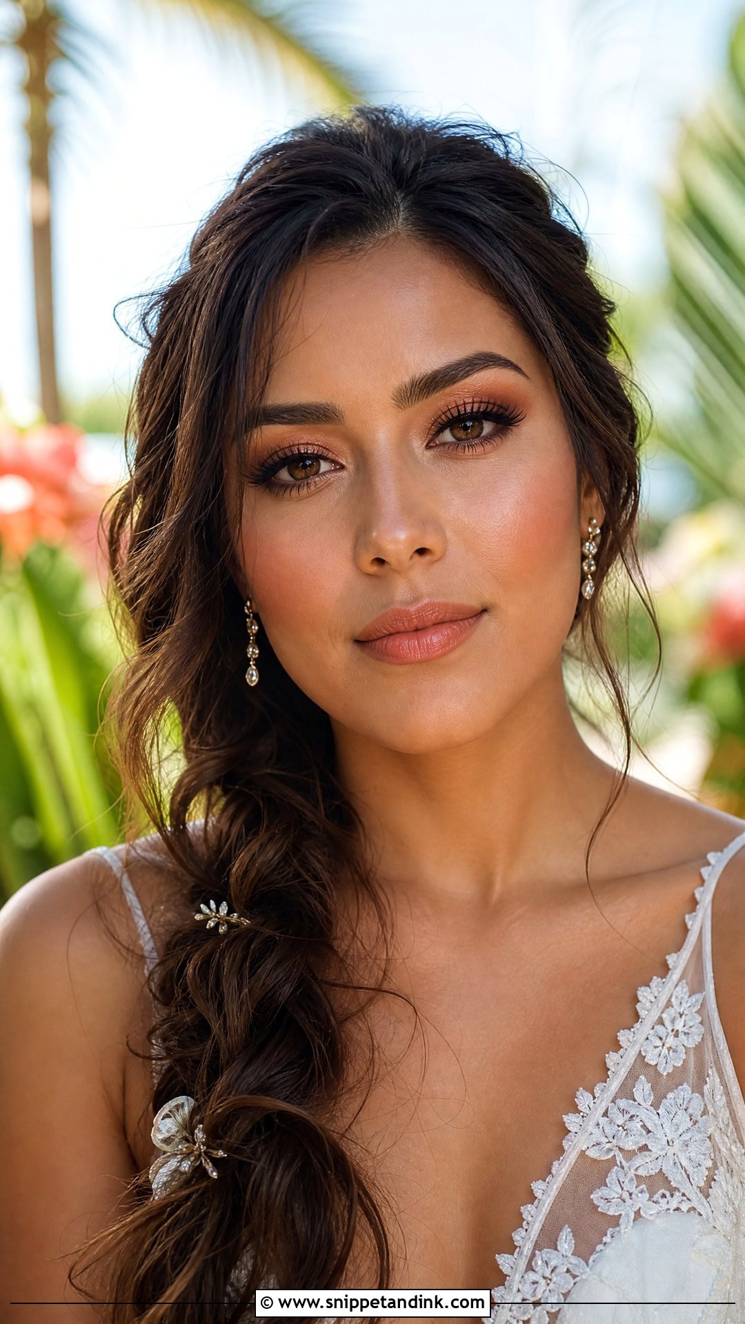 Coral Bridal Makeup With Messy Braid - Snippet and Ink - 20 Braid Makeup Wedding Ideas