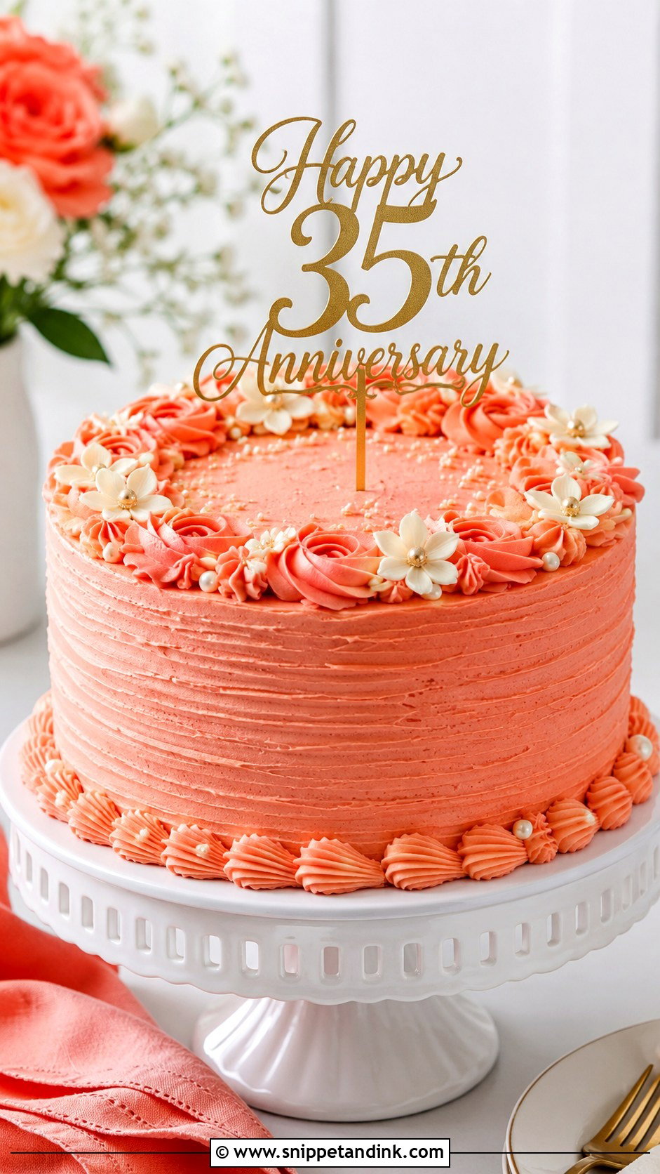 Coral Drip Anniversary Cake - Snippet and Ink - 20 35th Anniversary Cake Ideas