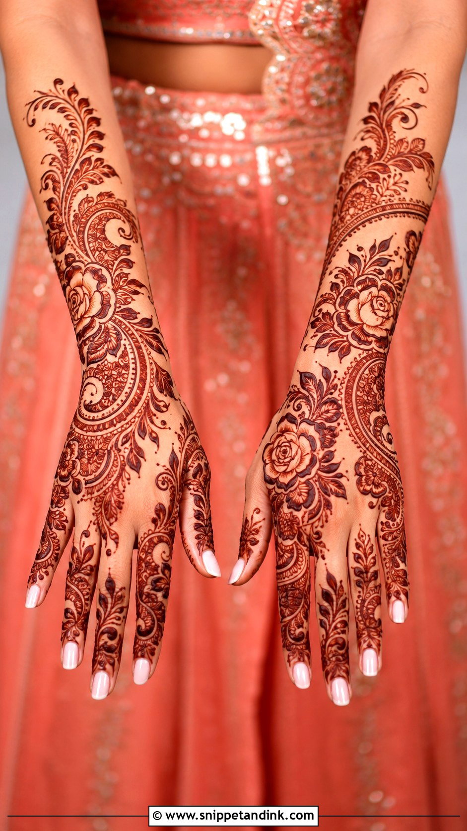 Coral Lehenga For Mehandi Bride - Snippet and Ink - 30 Mehandi Outfits Brides