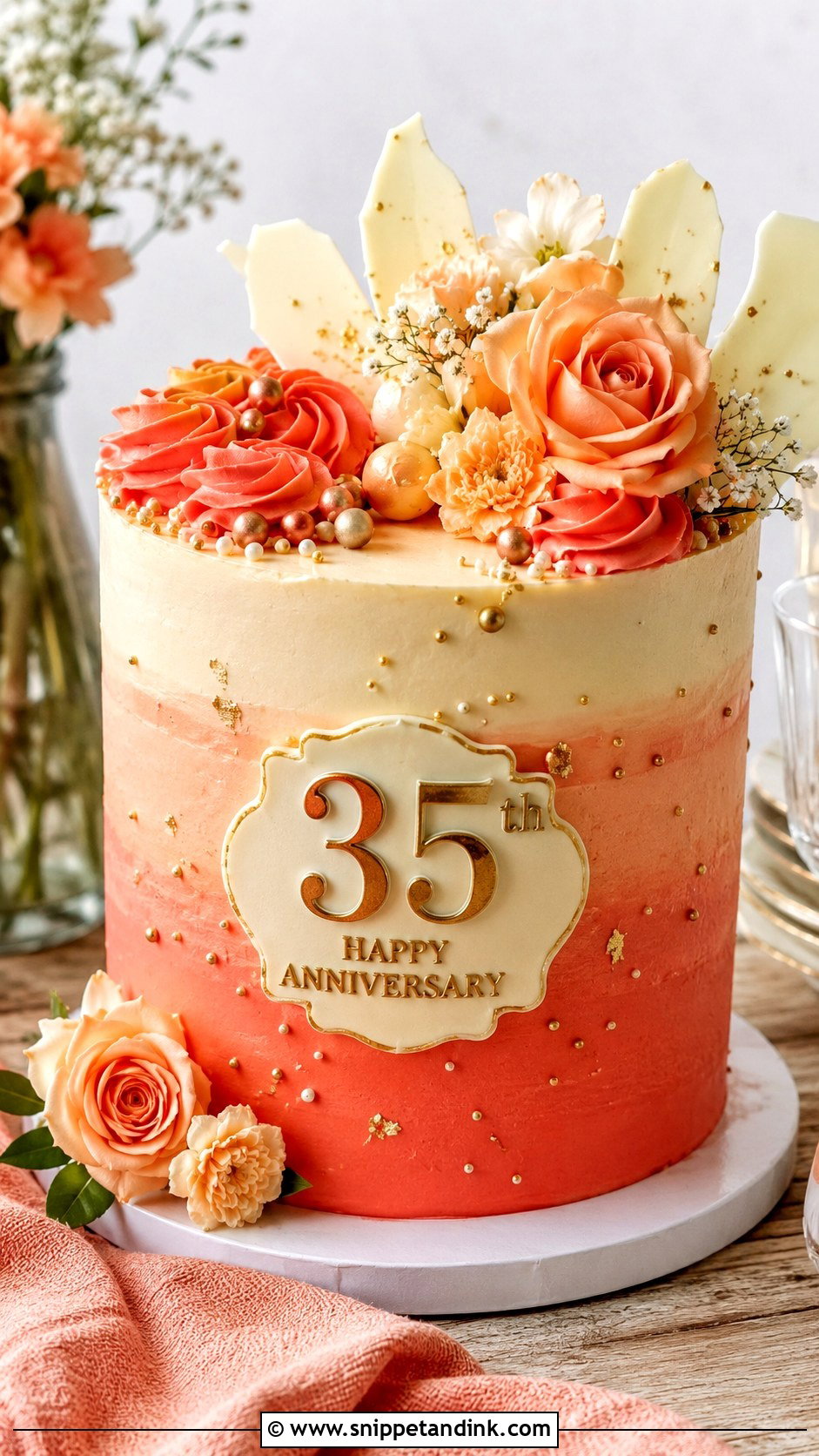 Coral Ombre Anniversary Cake - Snippet and Ink - 20 35th Anniversary Cake Ideas