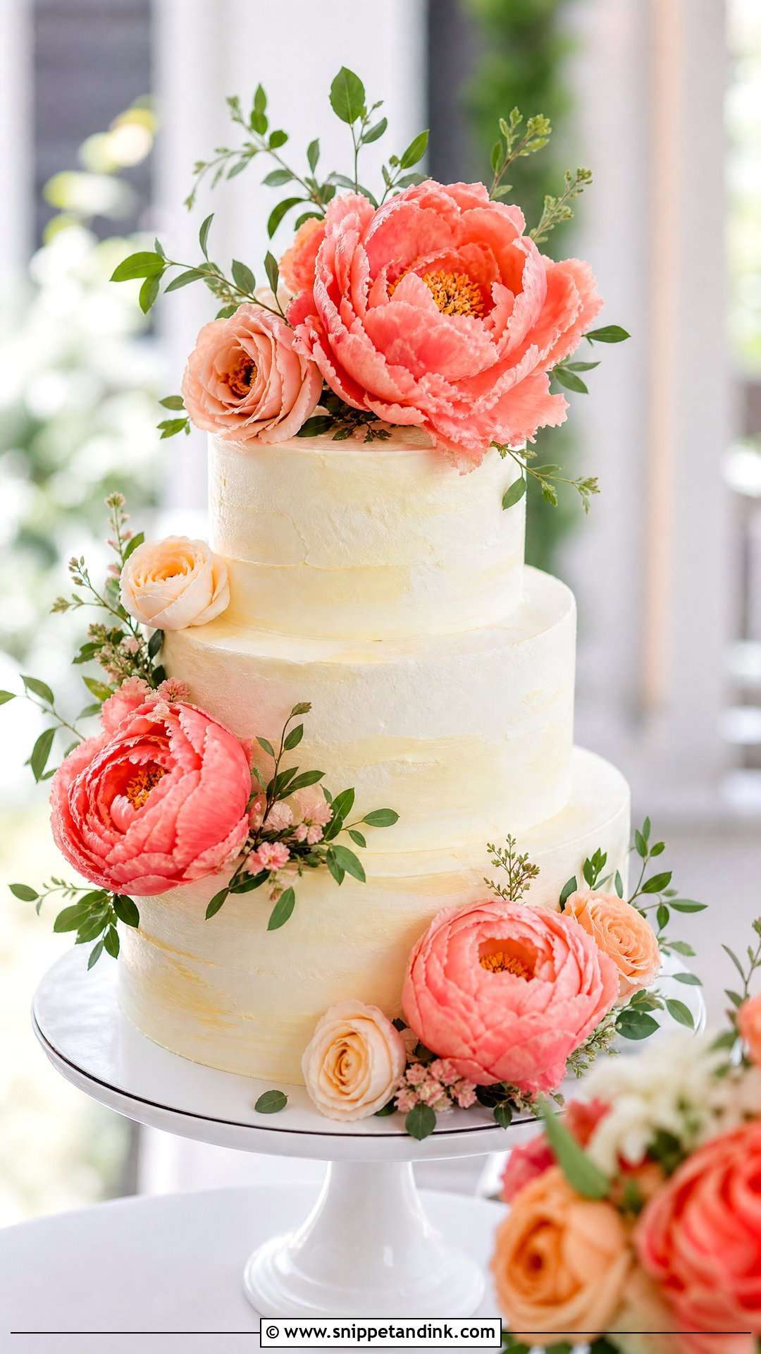 Coral Peony Wedding Cake - Snippet and Ink - 25 Peony Cake Ideas for Wedding