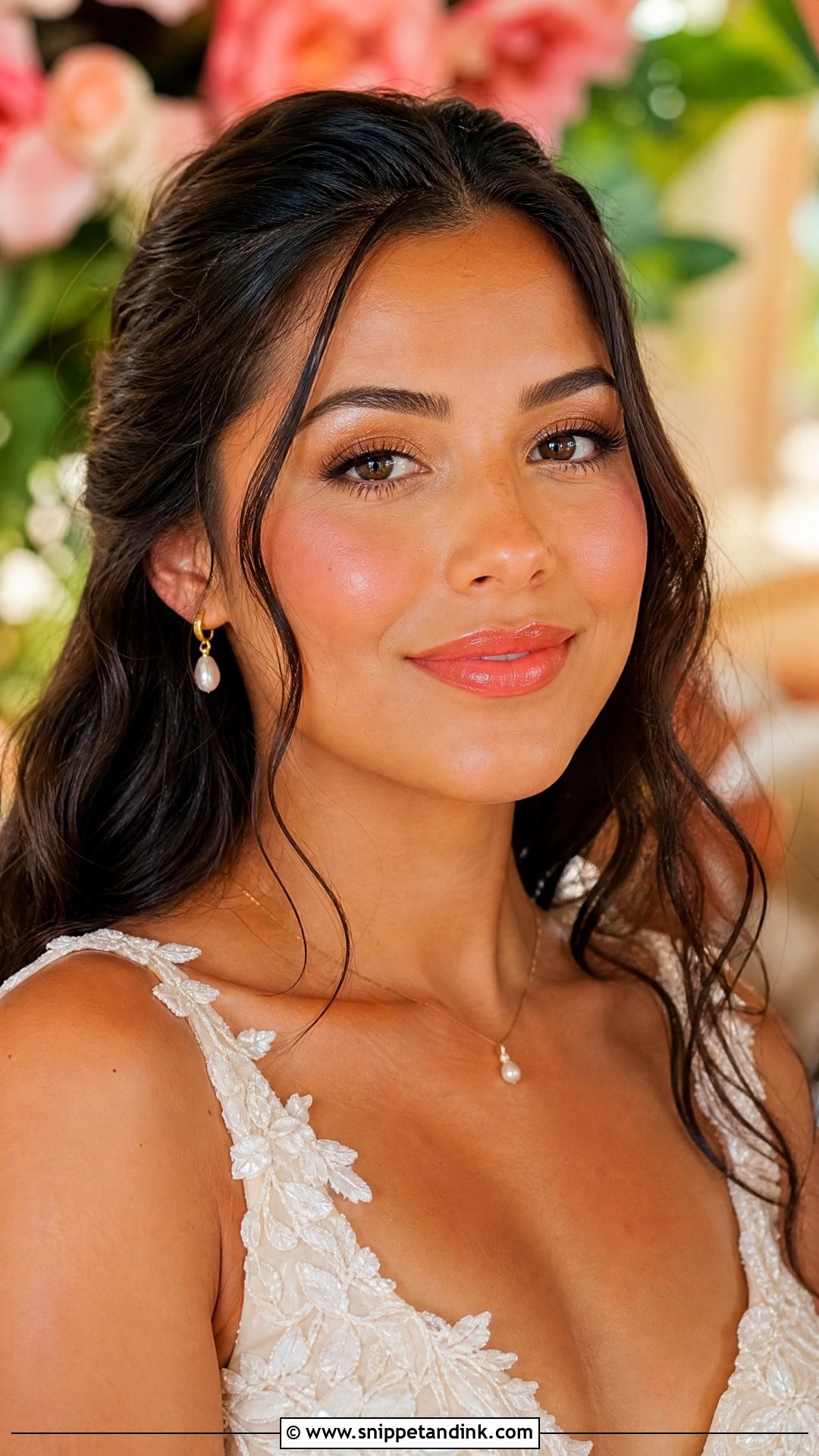 Coral Pink Bridal Lip Combo With Summer Makeup - Snippet and Ink - 25 Bridal Lip Combo Ideas