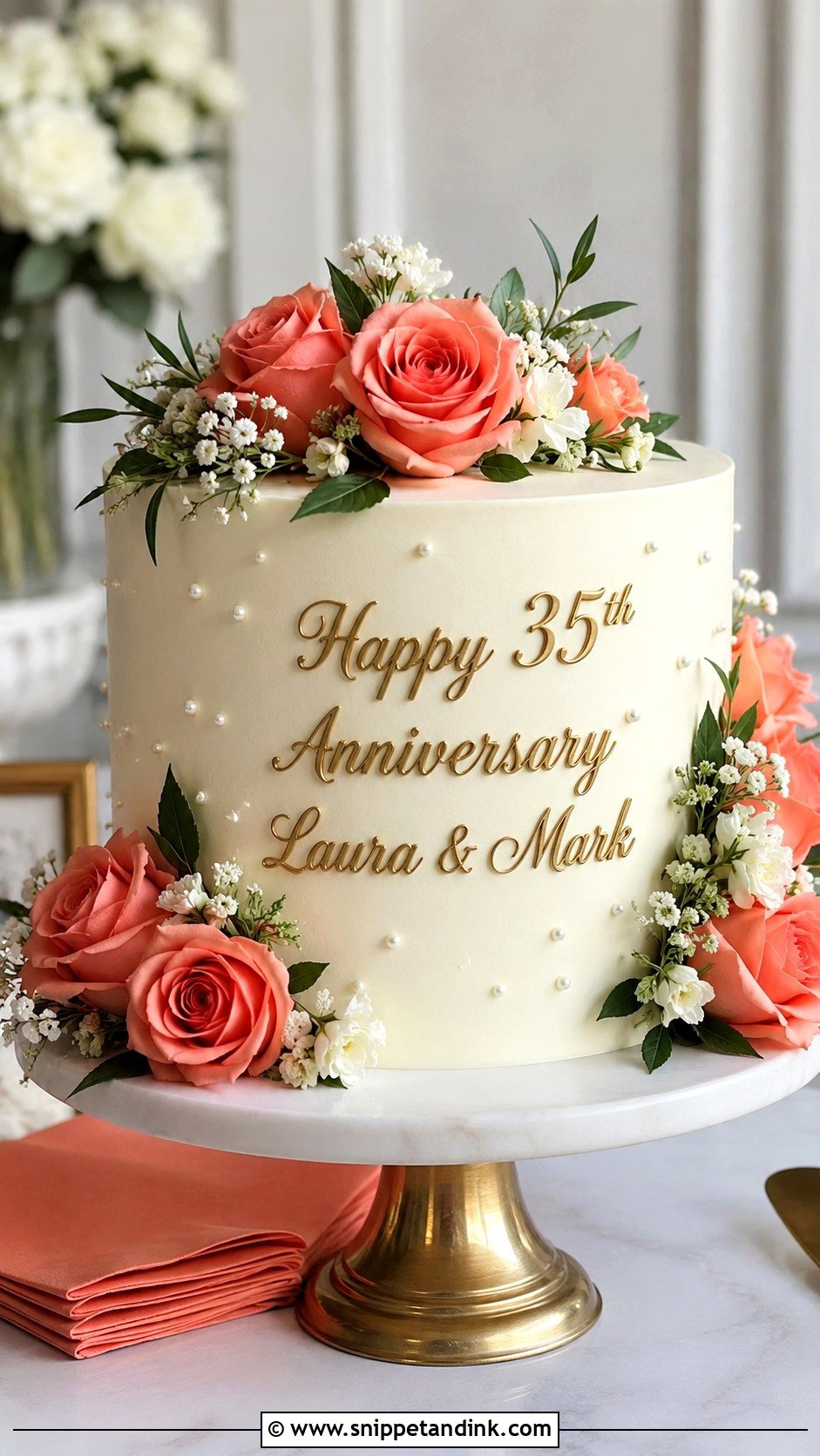 Coral Rose Anniversary Cake - Snippet and Ink - 20 35th Wedding Anniversary Cake Ideas