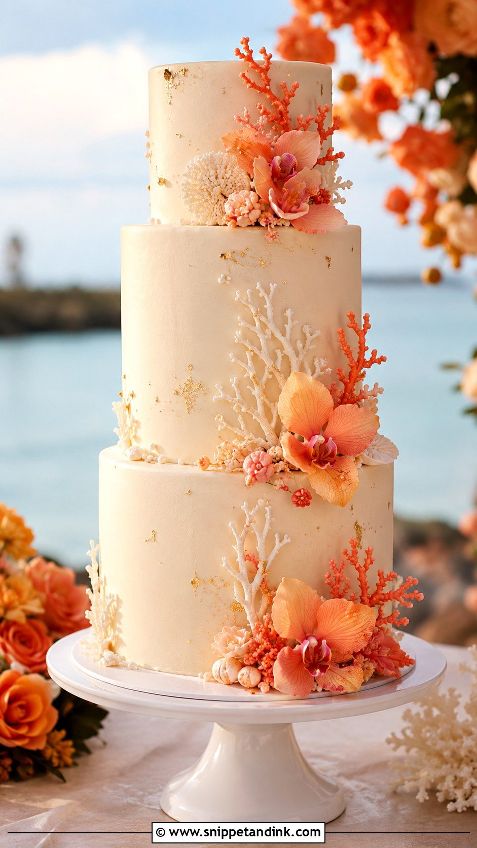 Coral Wedding Cake - Snippet and Ink - 25 Tropical Beach Wedding Cake Ideas