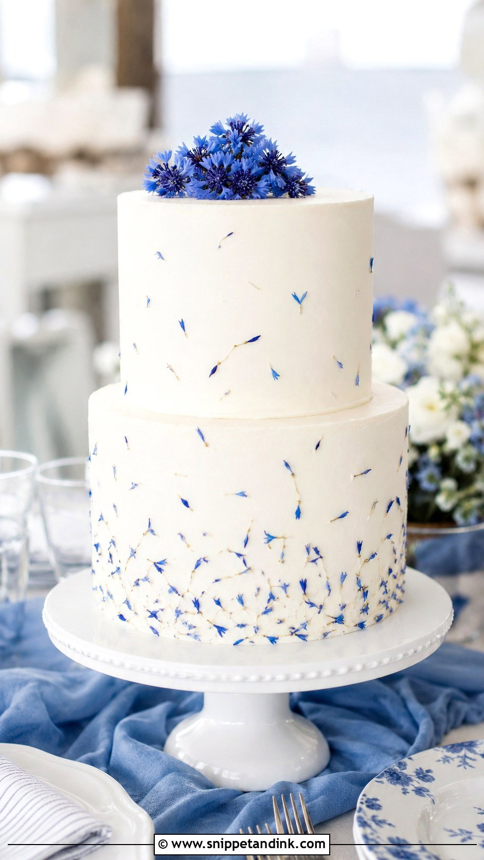 Cornflower Wedding Cake - Snippet and Ink - 20 Edible Flowers on Cake Ideas for Wedding