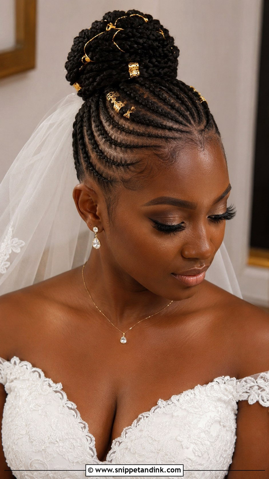 Cornrow Bun with Gold Accents - Snippet and Ink - 25 Black Wedding Hairstyles for Bride