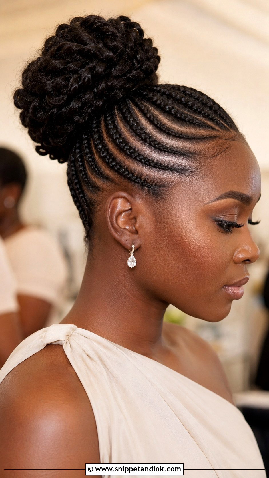Cornrow Updo Bridesmaid Hair For Black Women - Snippet and Ink - 20 Bridesmaid Hair Black Ideas