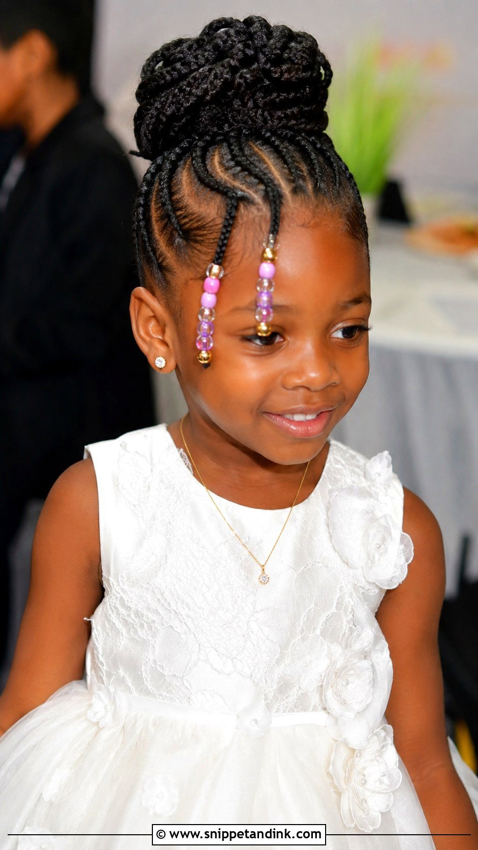 Cornrow Updo With Beads - Snippet and Ink - 30 Kids Hairstyles for Wedding