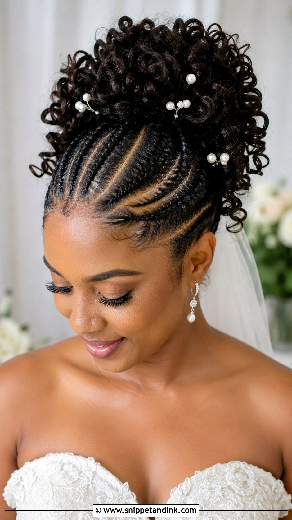 Cornrow Updo With Curls - Snippet and Ink - 20 Braids Wedding Hairstyles Black Women