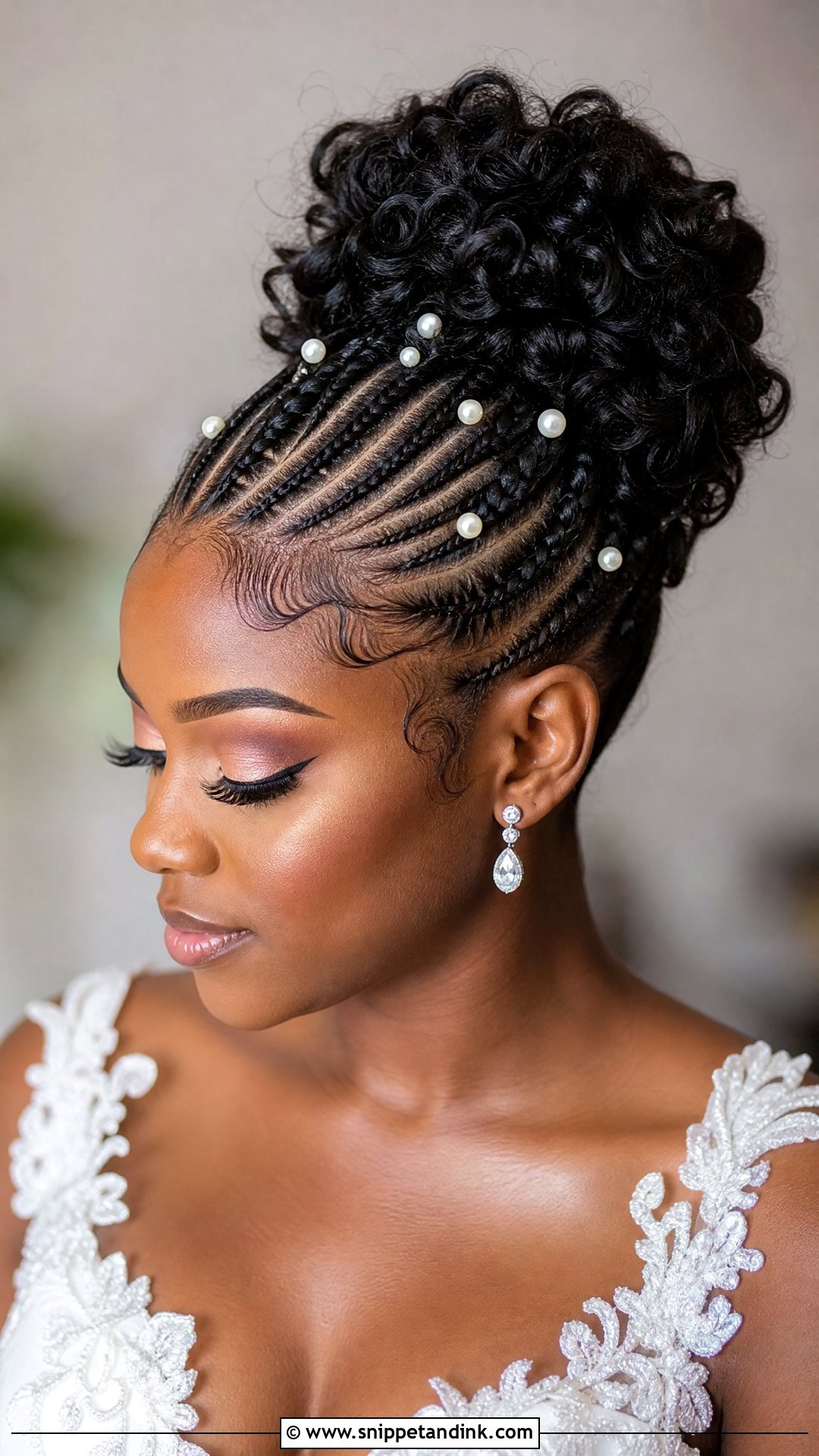 Cornrow Updo With Curls - Snippet and Ink - 25 Afro Bridal Hairstyles