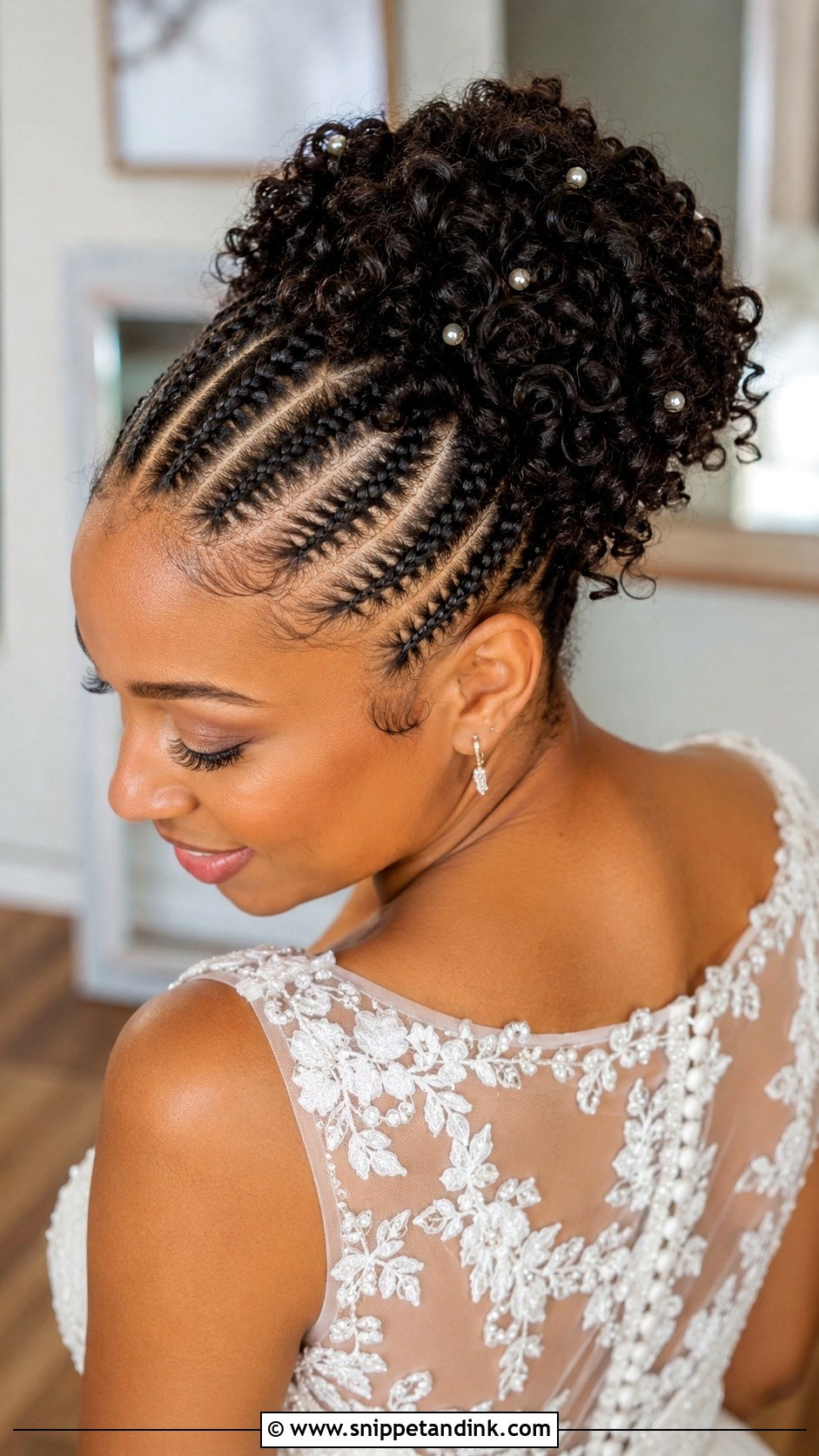 Cornrow Updo With Curls - Snippet and Ink - 25 Natural Hair Bridal Hairstyles
