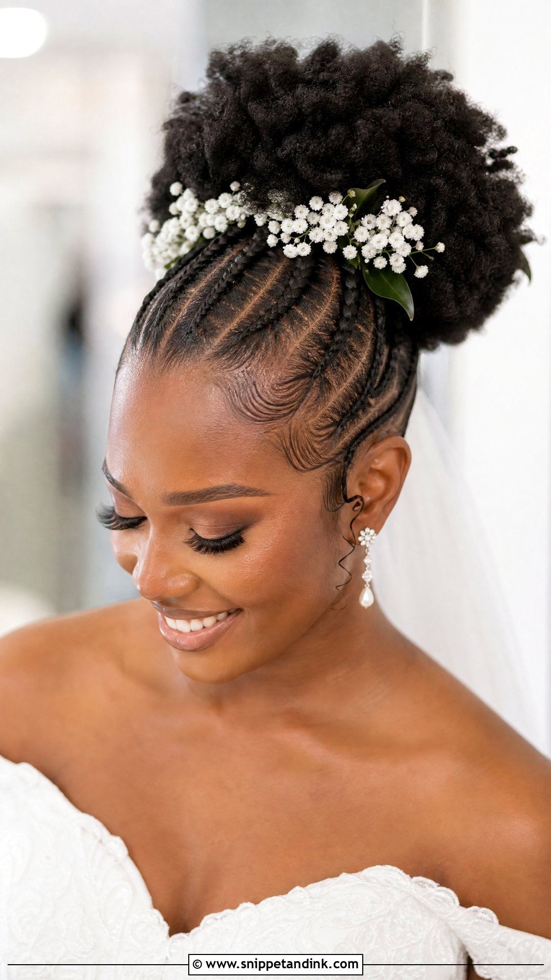 Cornrows Into A Curly Puff - Snippet and Ink - 30 Natural Hair Bride Ideas