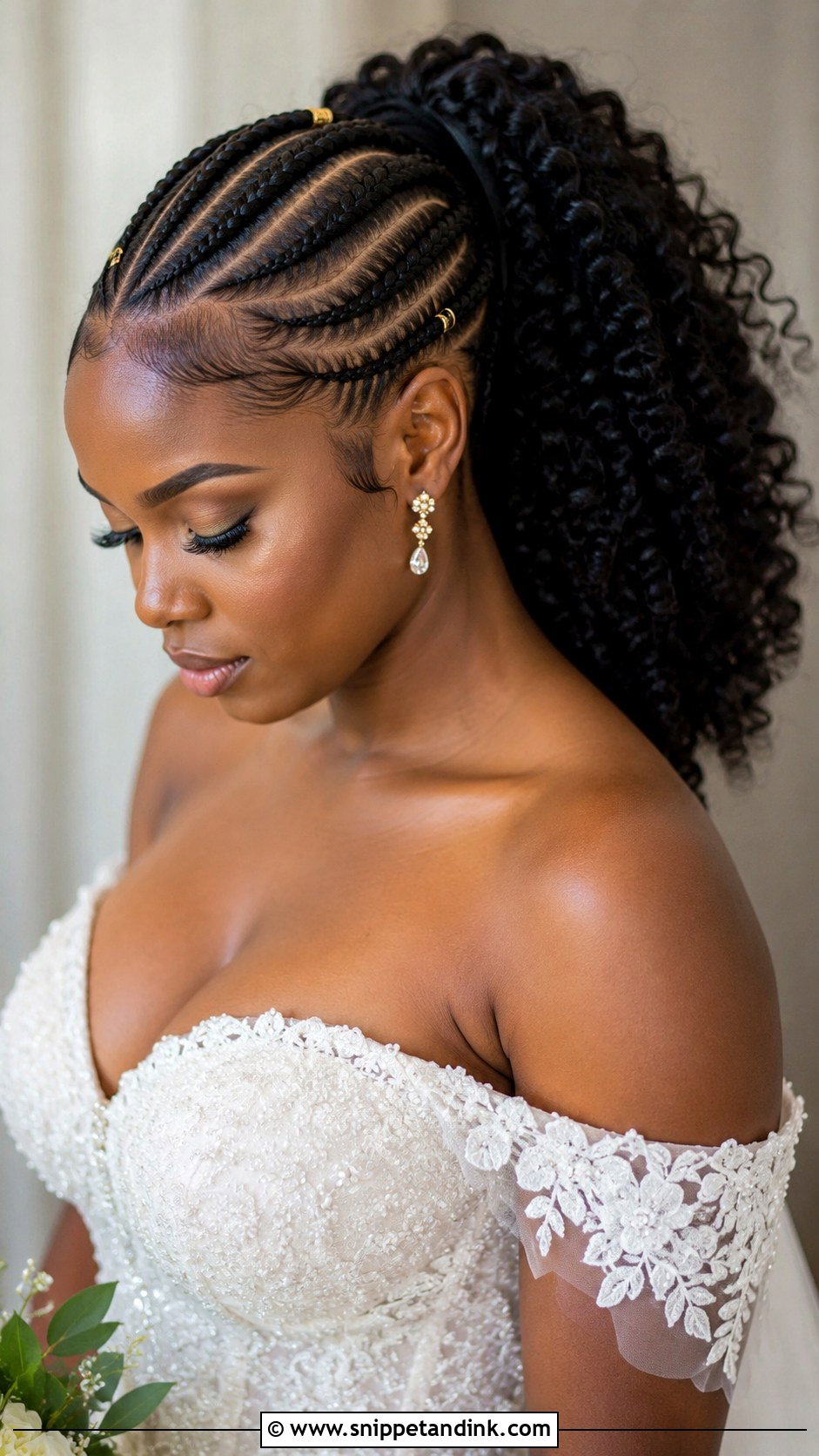 Cornrows With Curly Ponytail - Snippet and Ink - 20 Black Brides Hairstyles Weddings