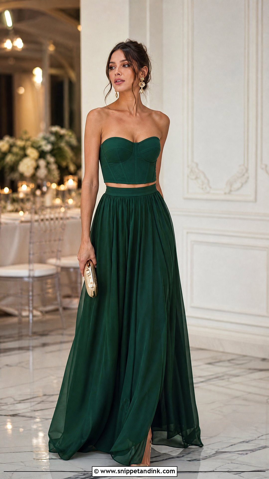 Corset Crop Top And Maxi Skirt Wedding Guest Outfit - Snippet and Ink - 20 crop top outfits for a wedding guest