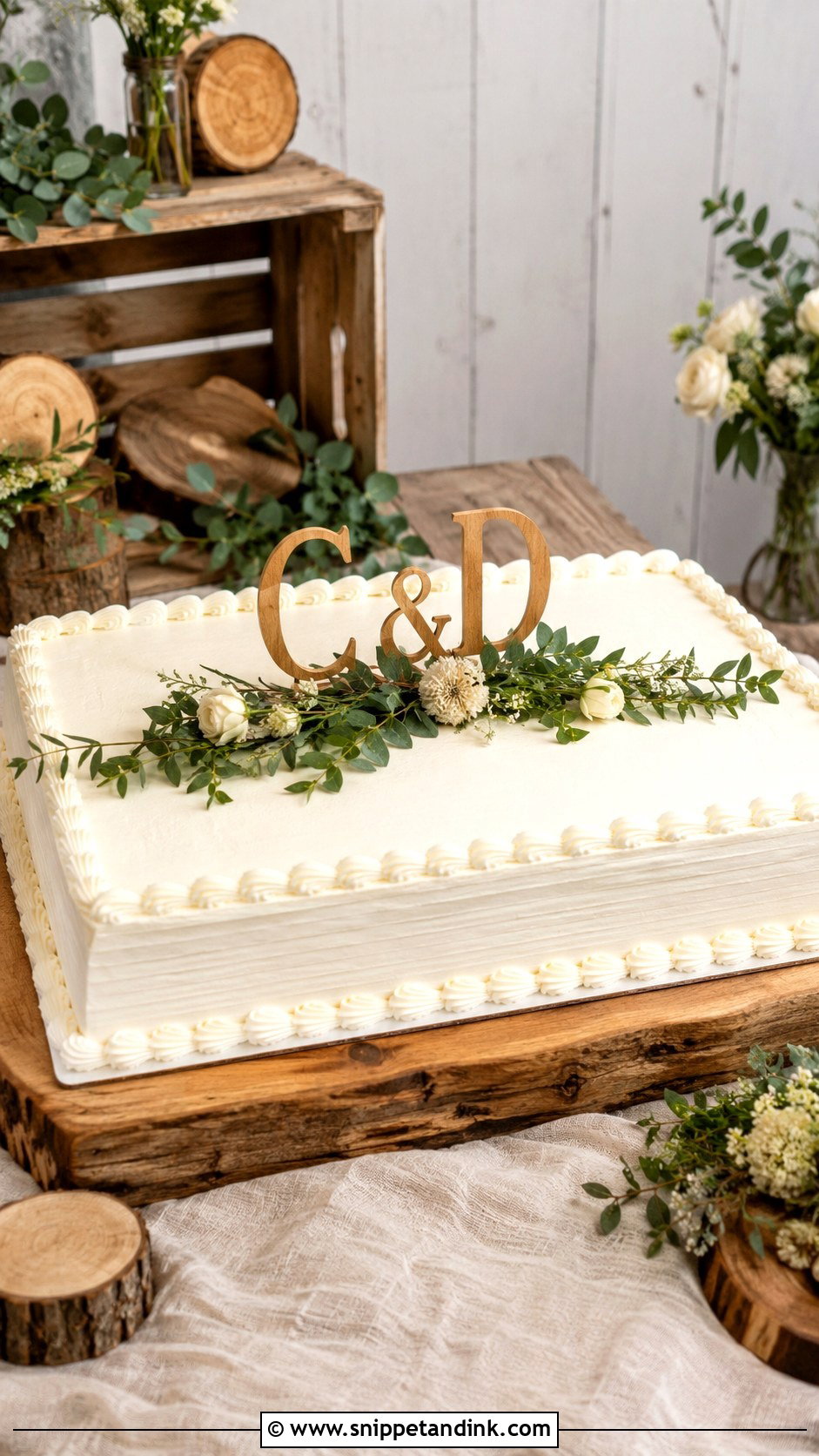 Costco Wedding Sheet Cake With Rustic Wood Display - Snippet and Ink - 20 Costco Wedding Sheet Cake Ideas